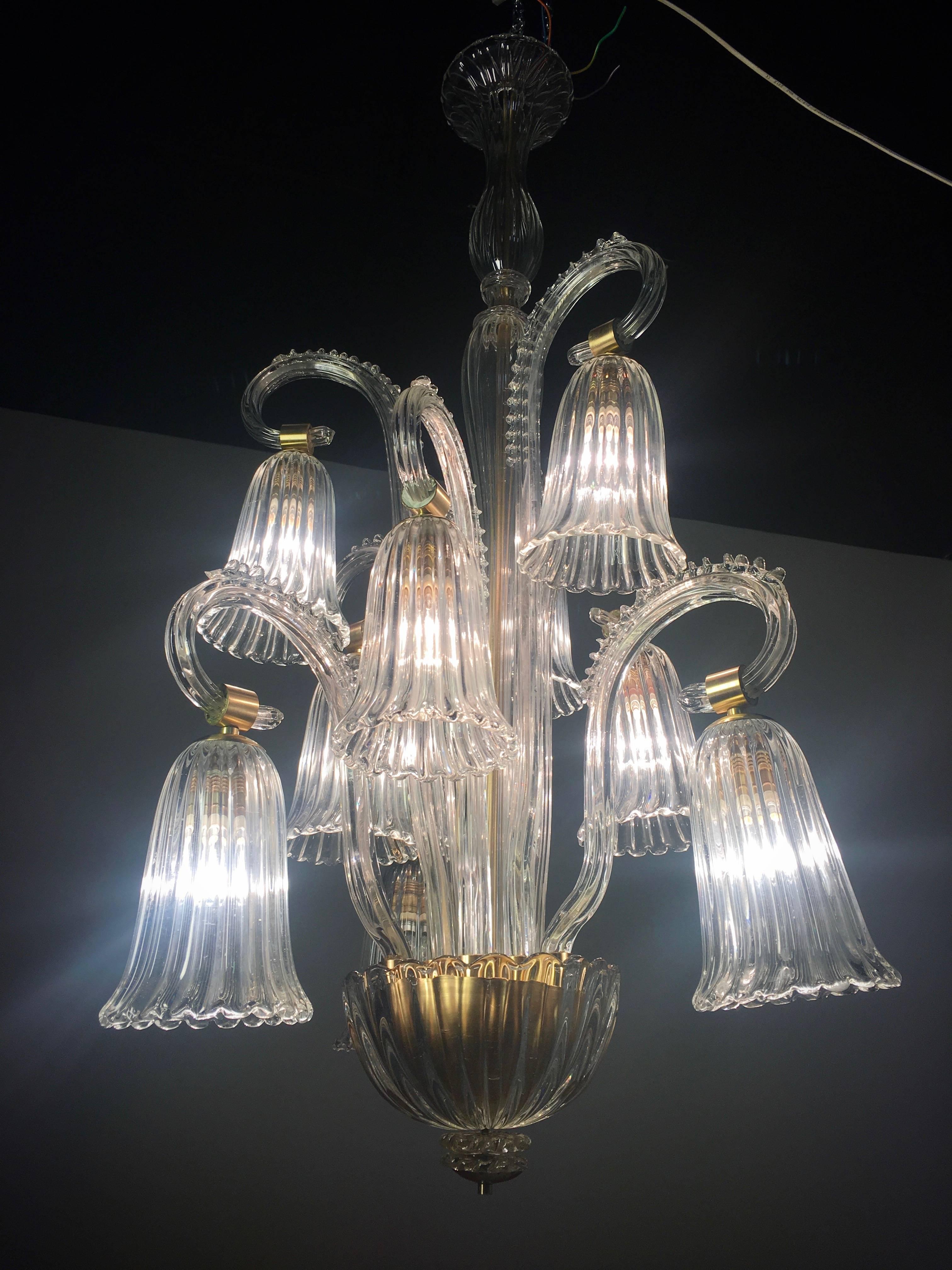 Charming Italian Chandelier by Ercole Barovier, Murano, 1940s For Sale 12