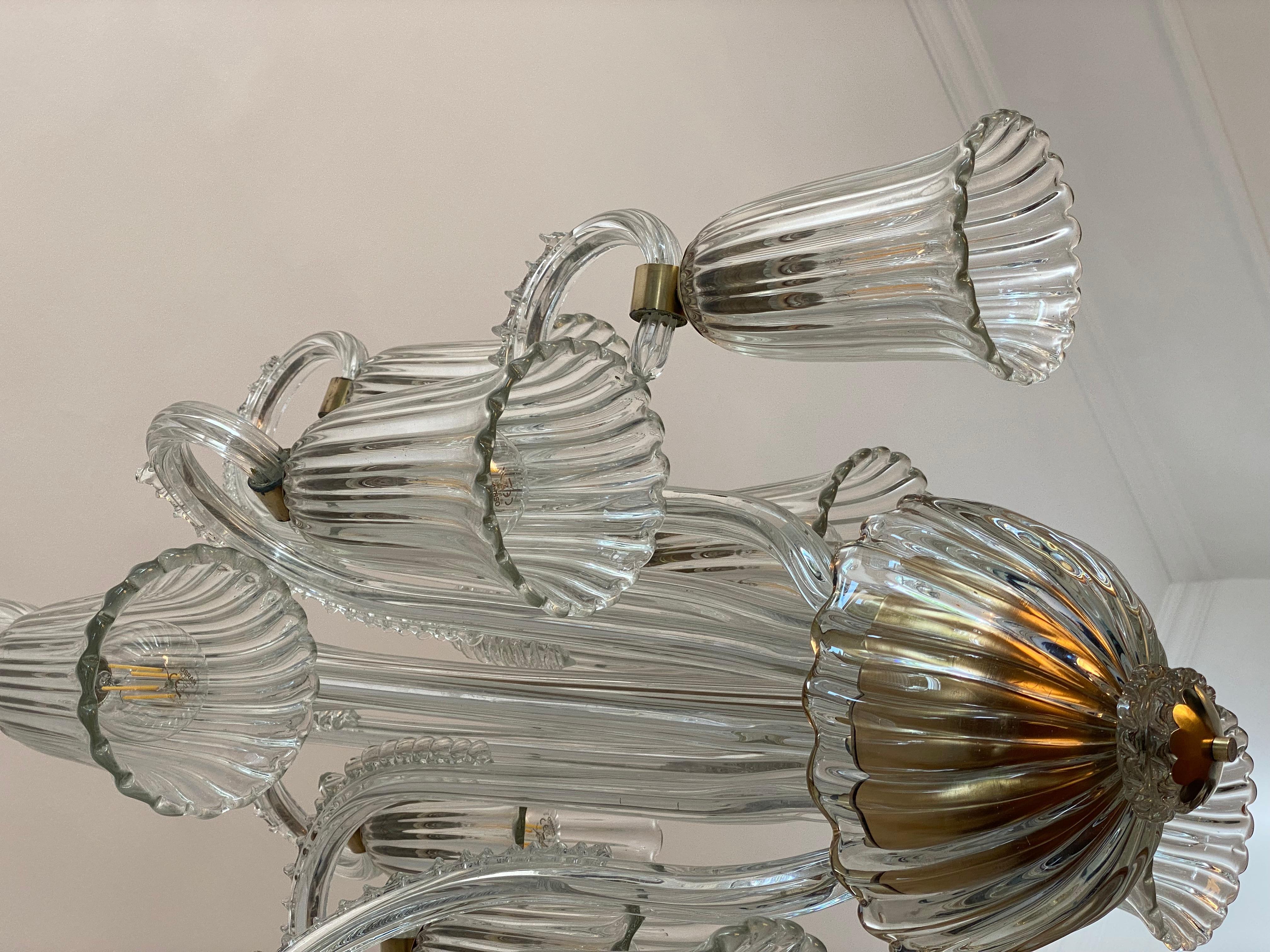 Charming Italian Chandelier by Ercole Barovier, Murano, 1940s For Sale 13