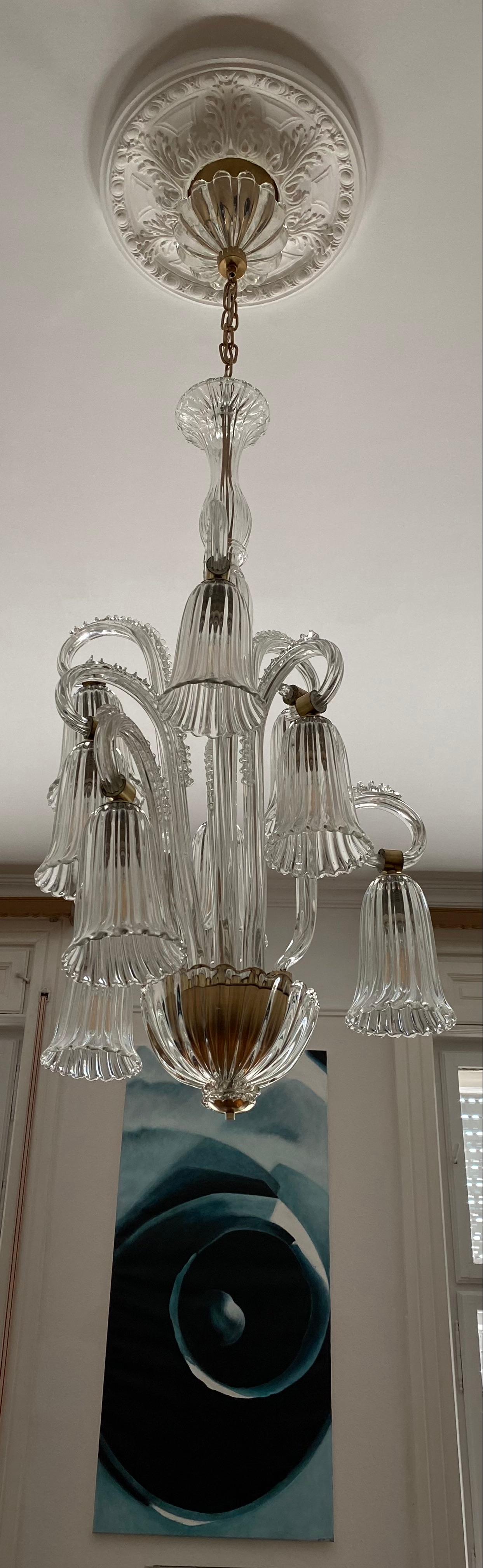 Charming Italian Chandelier by Ercole Barovier, Murano, 1940s In Good Condition For Sale In Budapest, HU