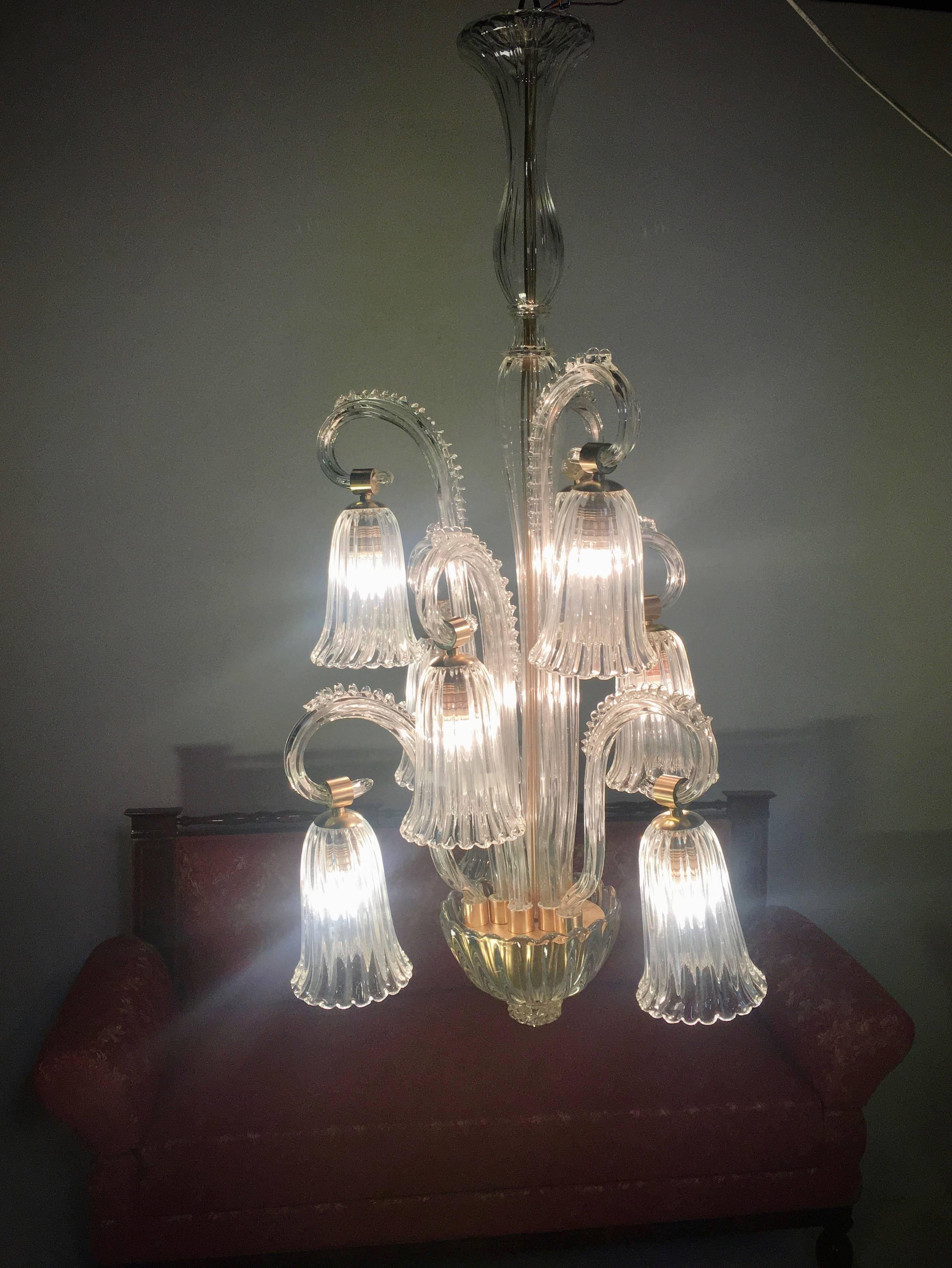 Charming Italian Chandelier by Ercole Barovier, Murano, 1940s For Sale 4