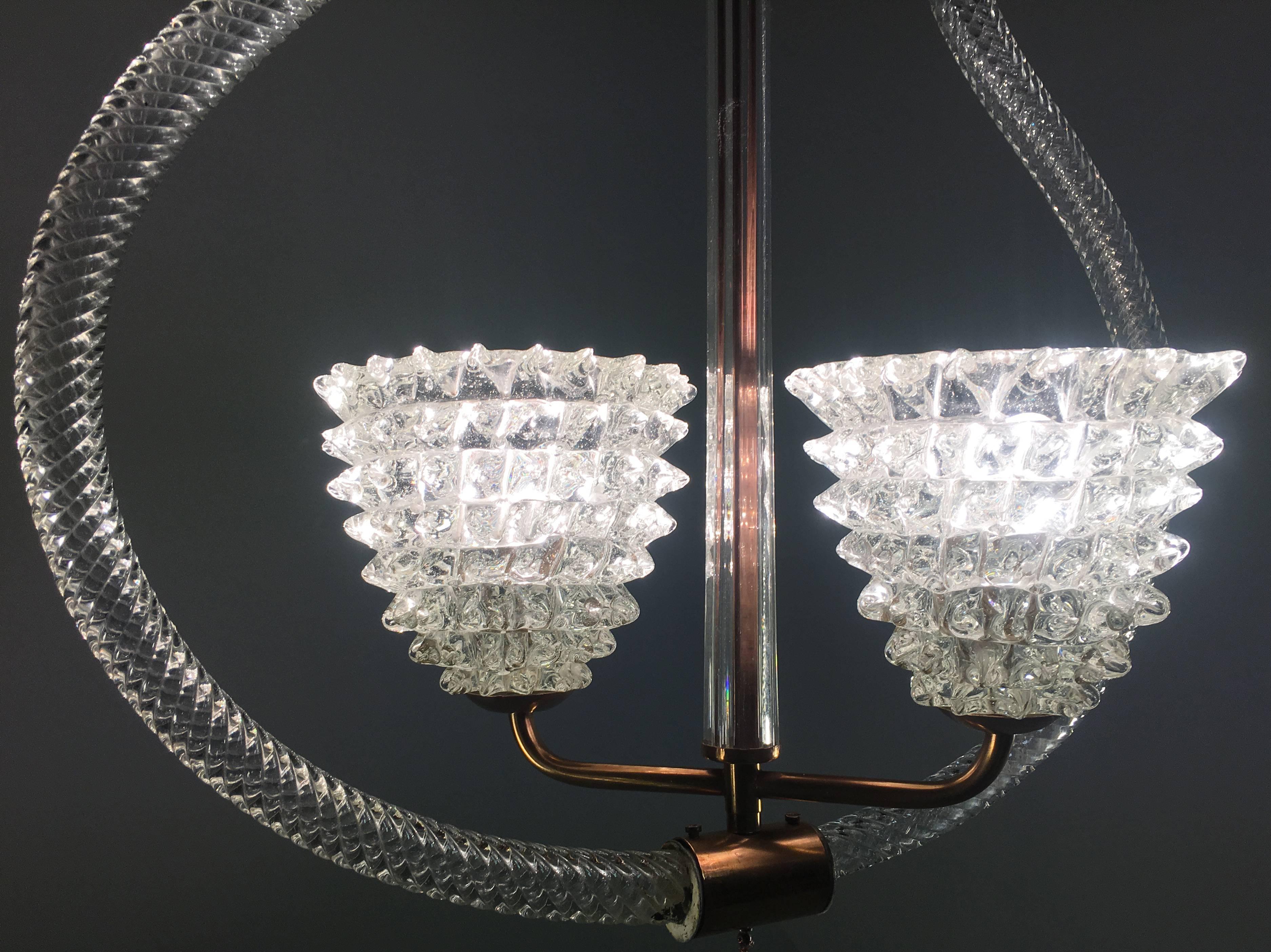 Charming Italian Chandelier by Ercole Barovier, Murano, 1940 For Sale 5