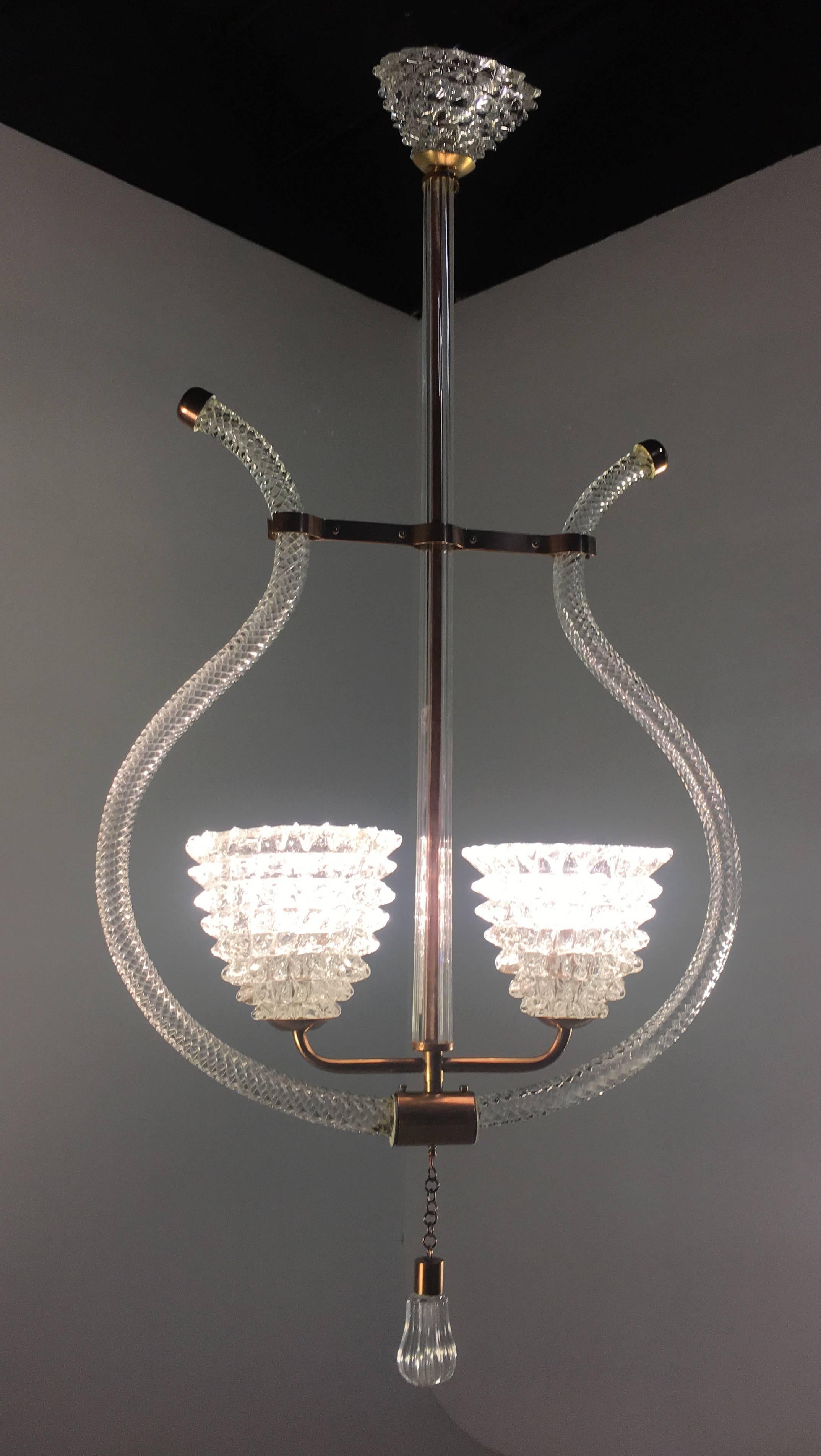 Charming Italian Chandelier by Ercole Barovier, Murano, 1940 In Excellent Condition For Sale In Budapest, HU