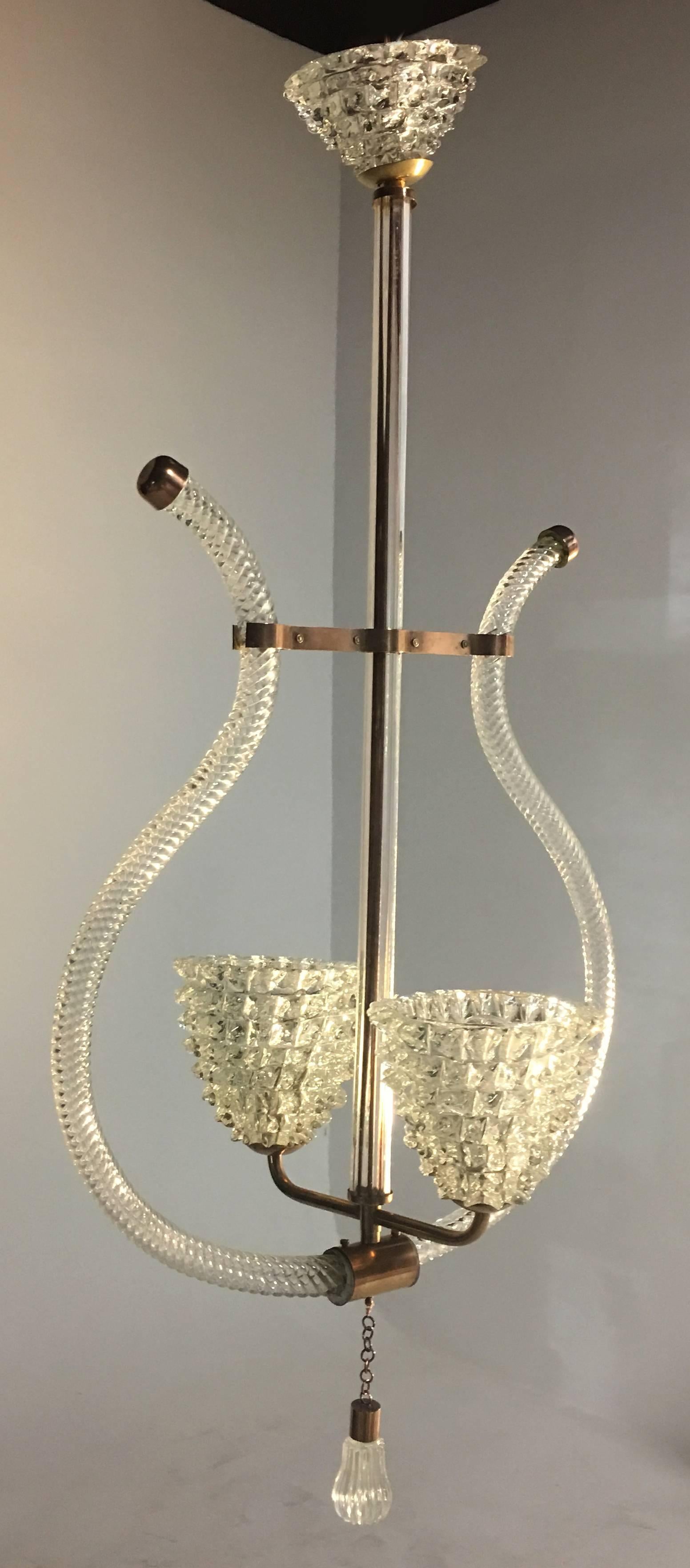Incantevole lampadario italiano di Ercole Barovier, Murano, 1940 In condizioni ottime in vendita a Budapest, HU