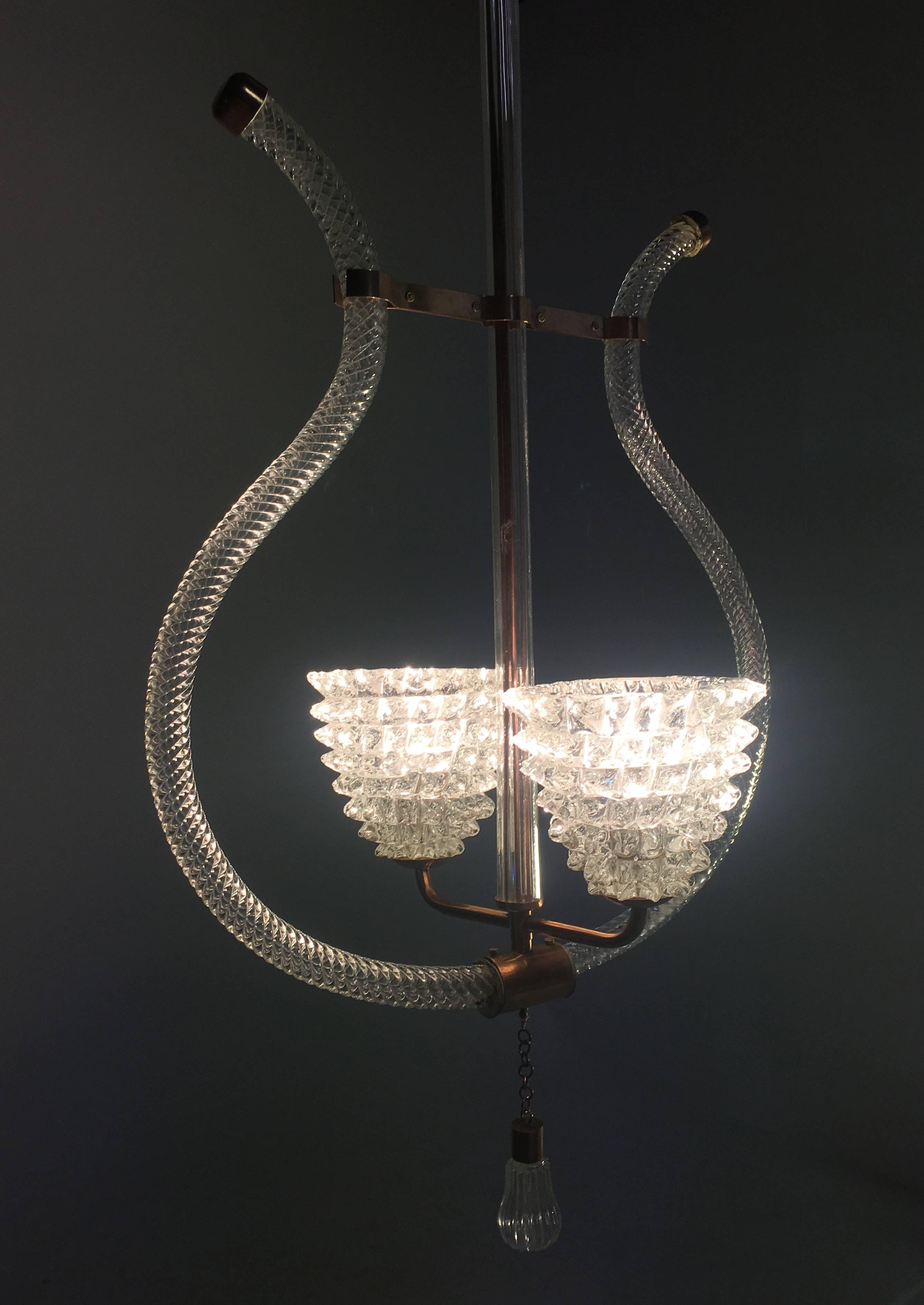 Brass Charming Italian Chandelier by Ercole Barovier, Murano, 1940 For Sale