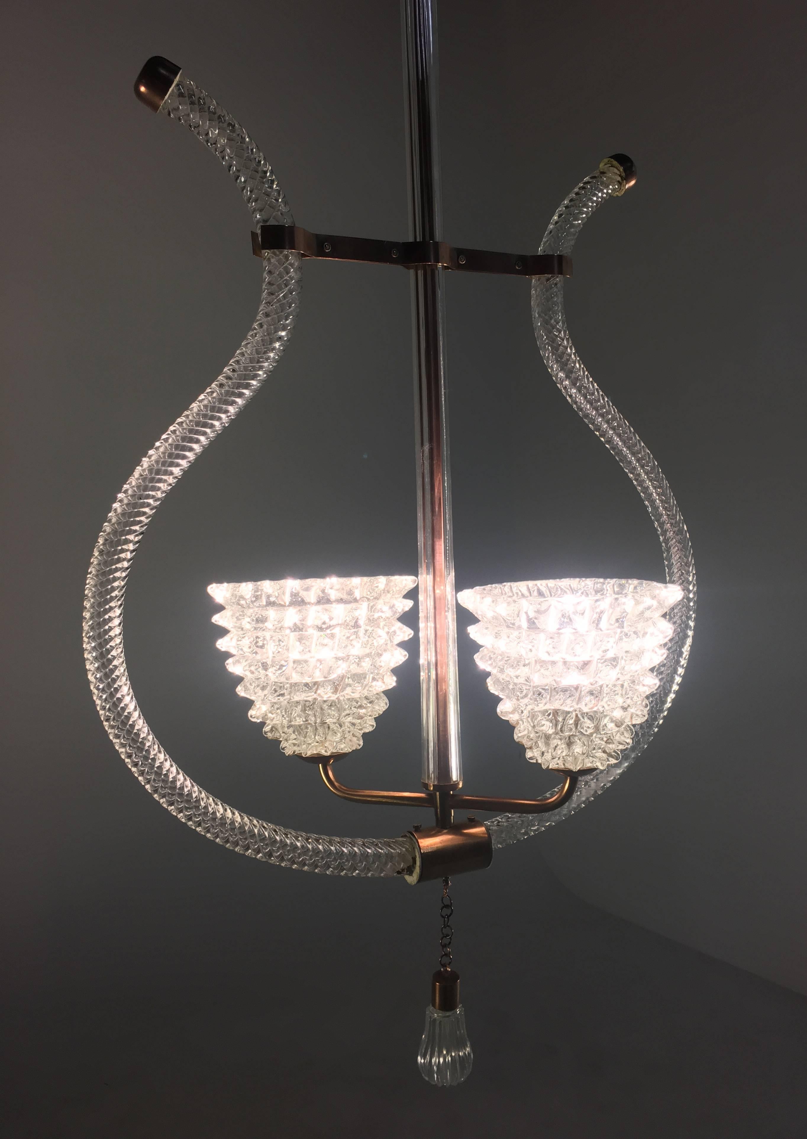 Charming Italian Chandelier by Ercole Barovier, Murano, 1940 For Sale 4