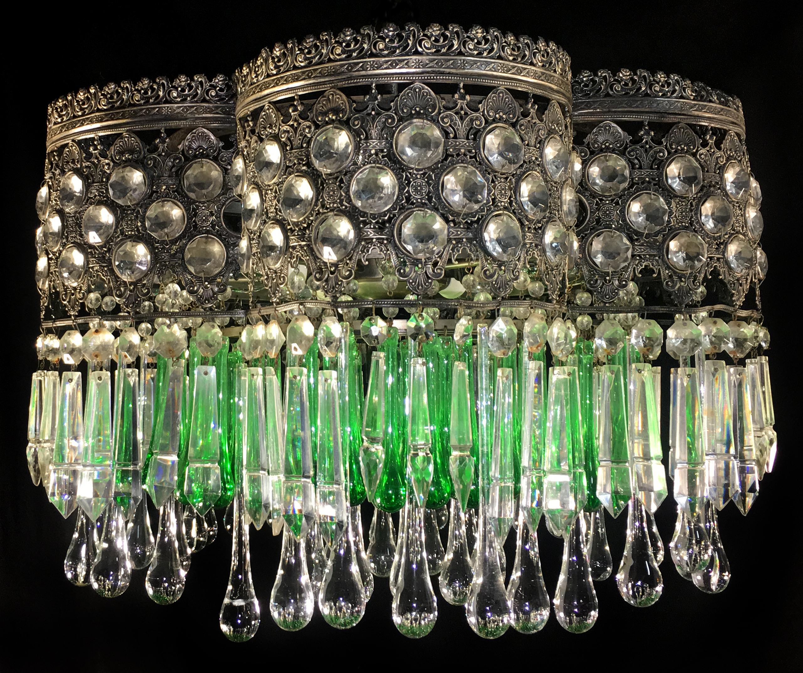 Italian Murano chandelier with emerald drops.