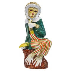 Charming Italian Glazed Terracotta Figure of a Dressed Up Monkey Eating Bananas