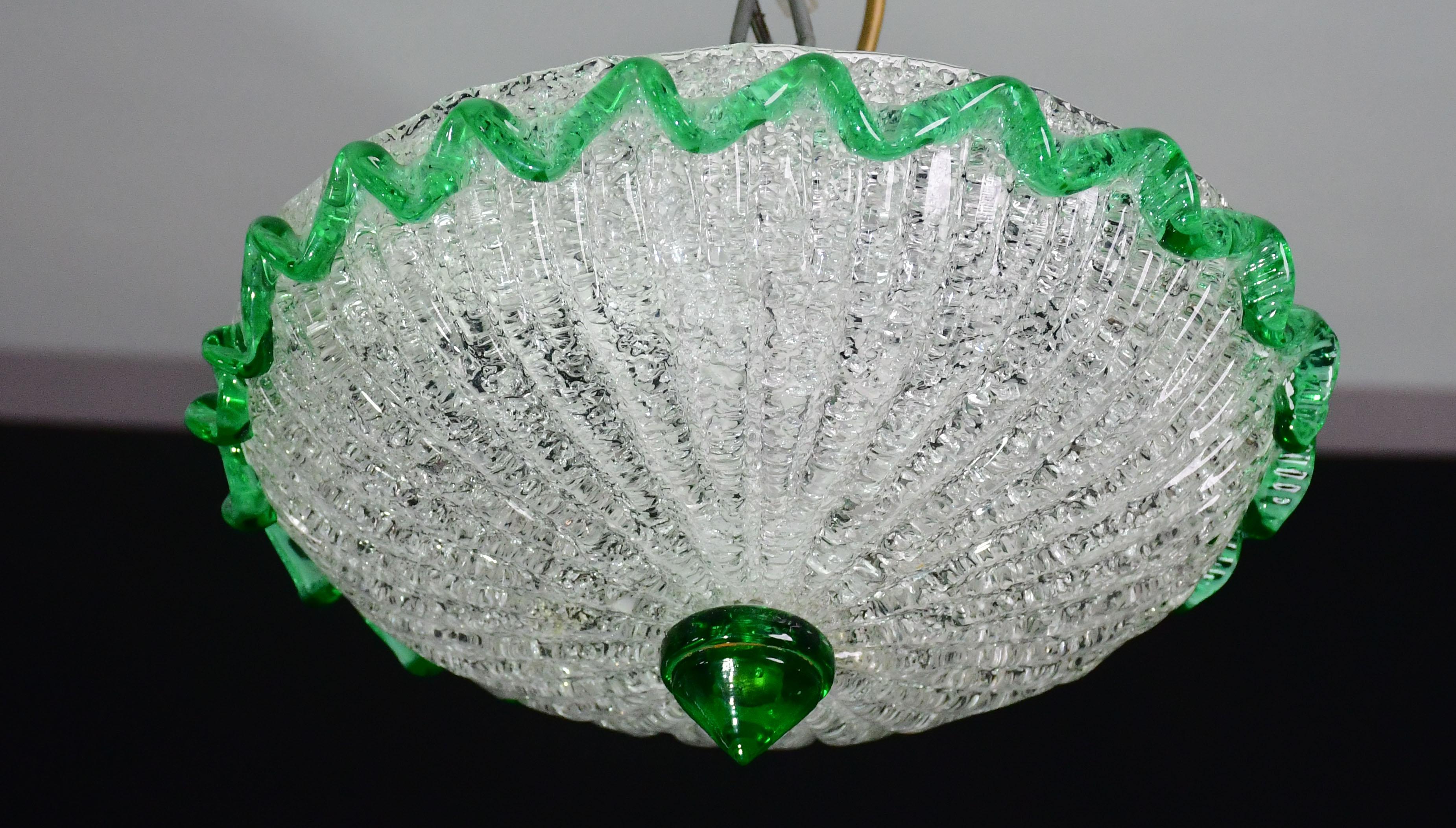 Encantador plafón italiano de cristal de Murano verde, Murano, 1970 finales del siglo XX en venta