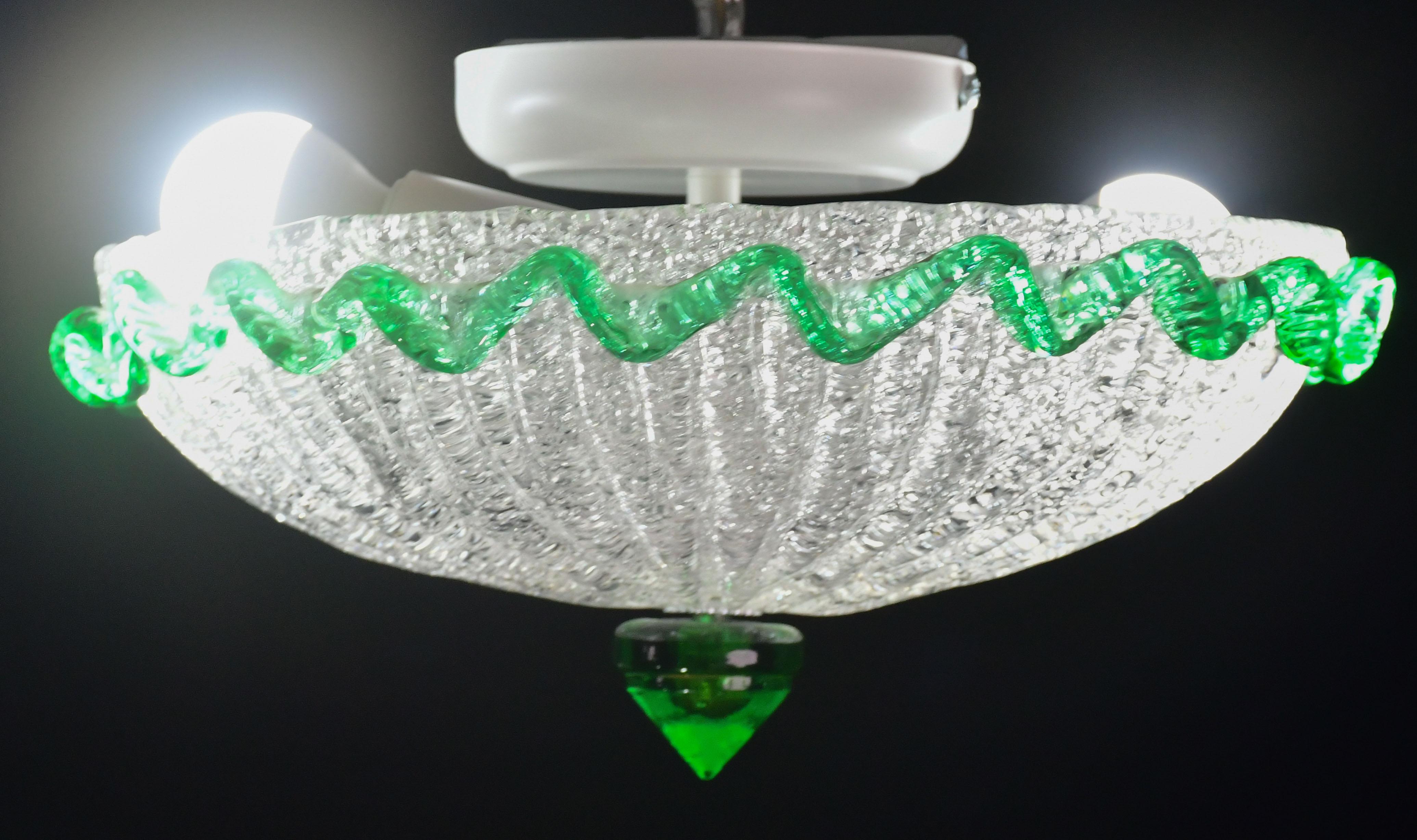 Encantador plafón italiano de cristal de Murano verde, Murano, 1970 Cristal de Murano en venta