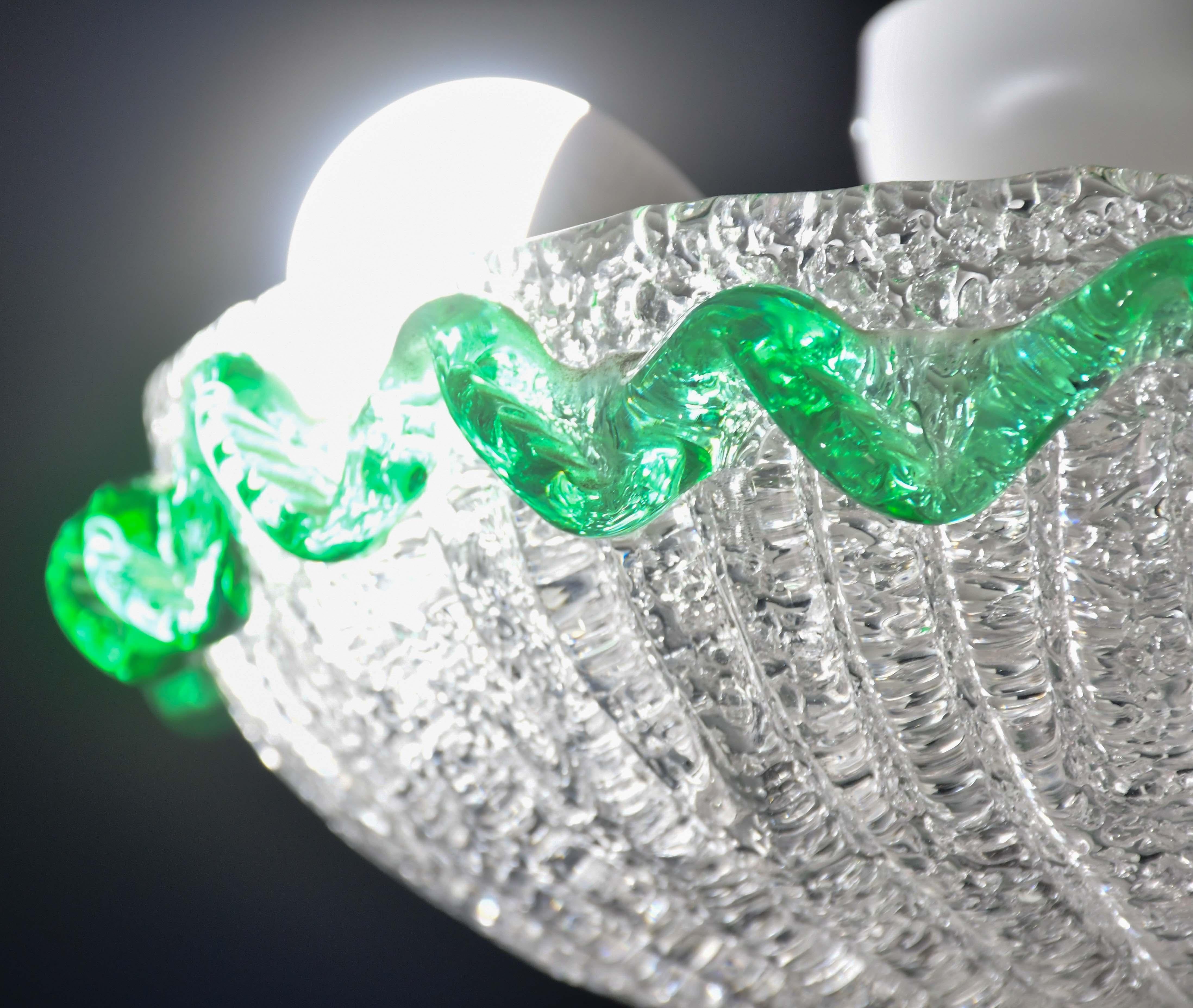 Encantador plafón italiano de cristal de Murano verde, Murano, 1970 en venta 3