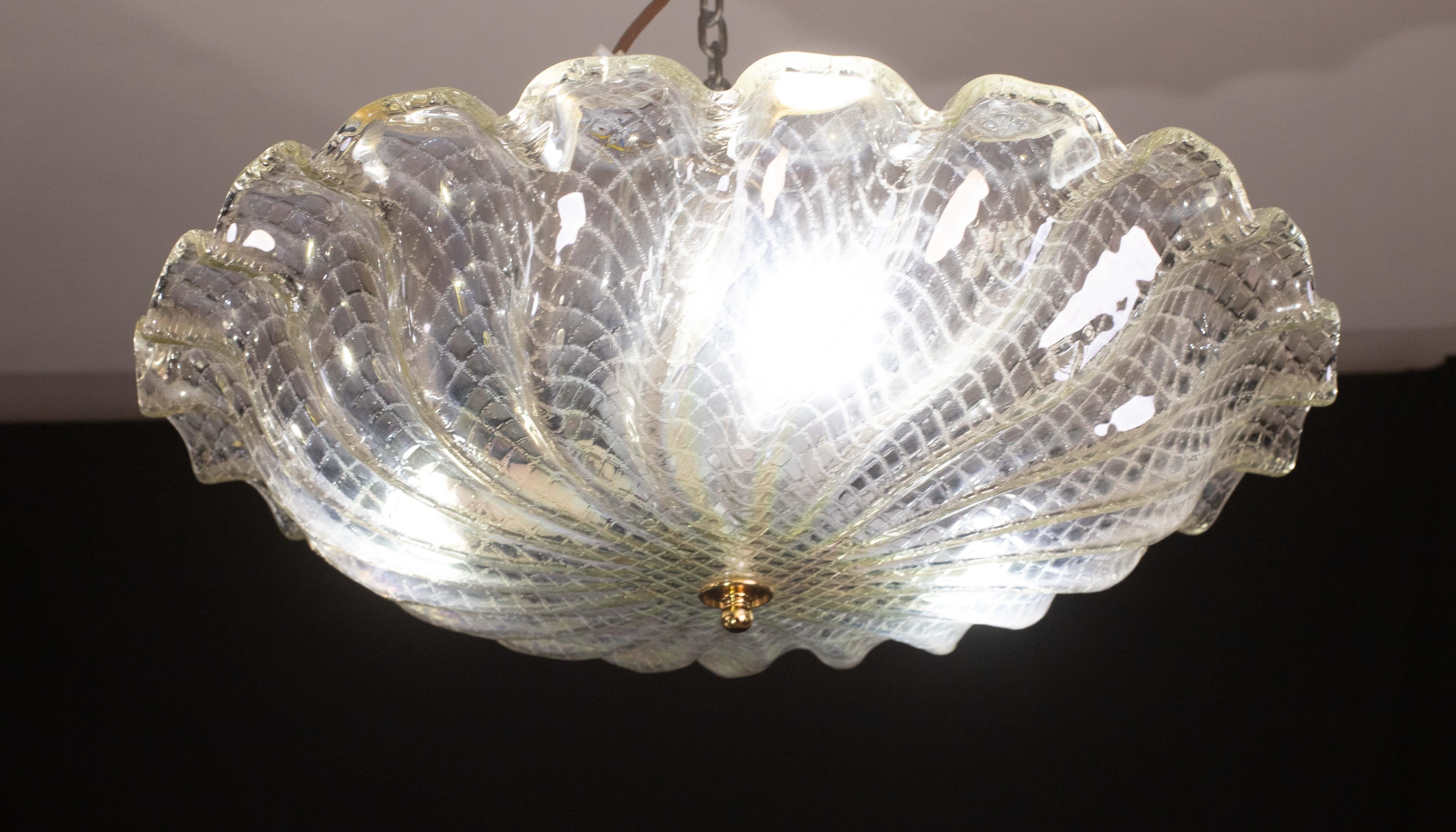 Charming Italian Iridescent Murano Glass Ceiling Fixture, Murano, 1960 In Good Condition For Sale In Roma, IT