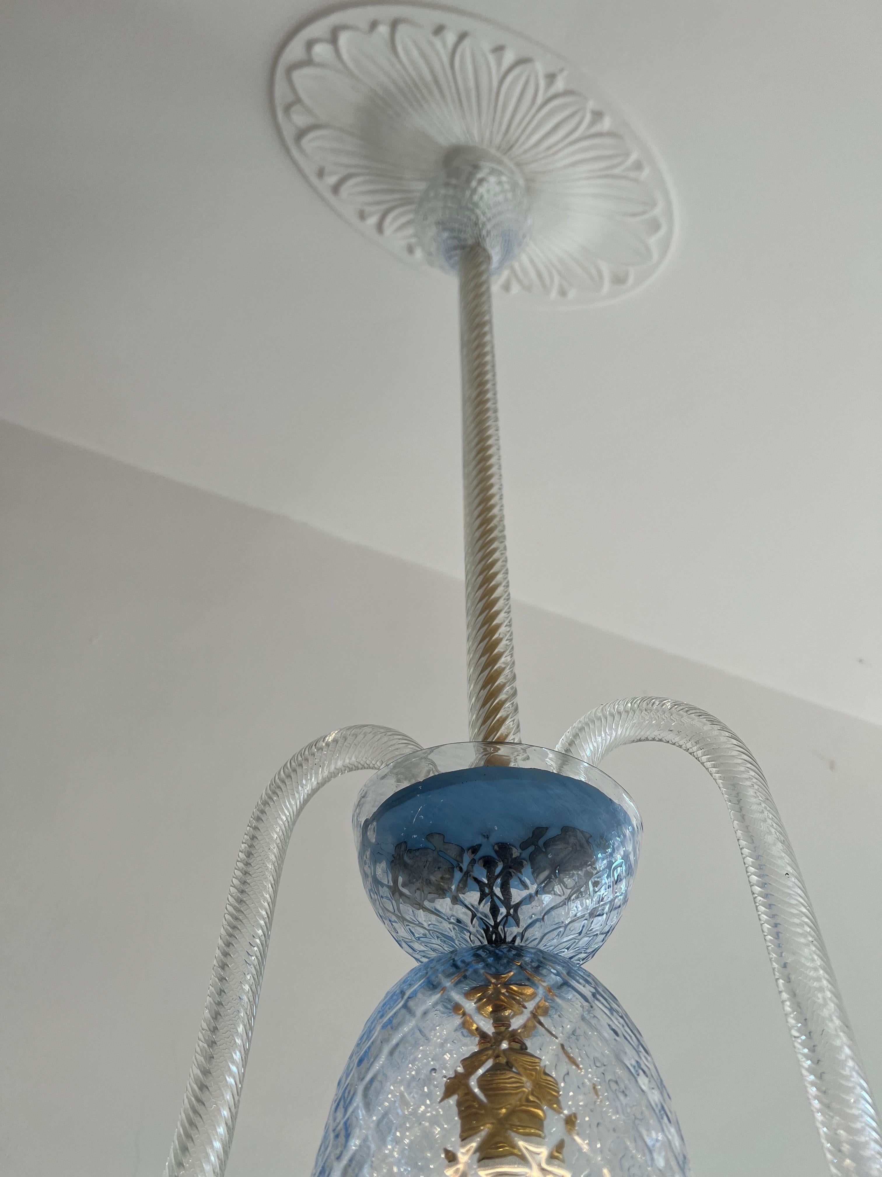 Murano Glass Charming Italian Lantern Chandelier, Murano, 1950s For Sale