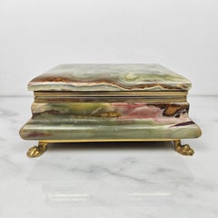 Charming Italian Mid-Century Onyx Jewelry Box with Brass Paw Feet, 1970s