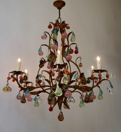 Charming Italian Murano Chandelier with Fruit Pendants in Colored Glass