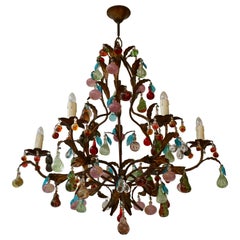 Retro Charming Italian Murano Chandelier with Fruit Pendants in Colored Glass