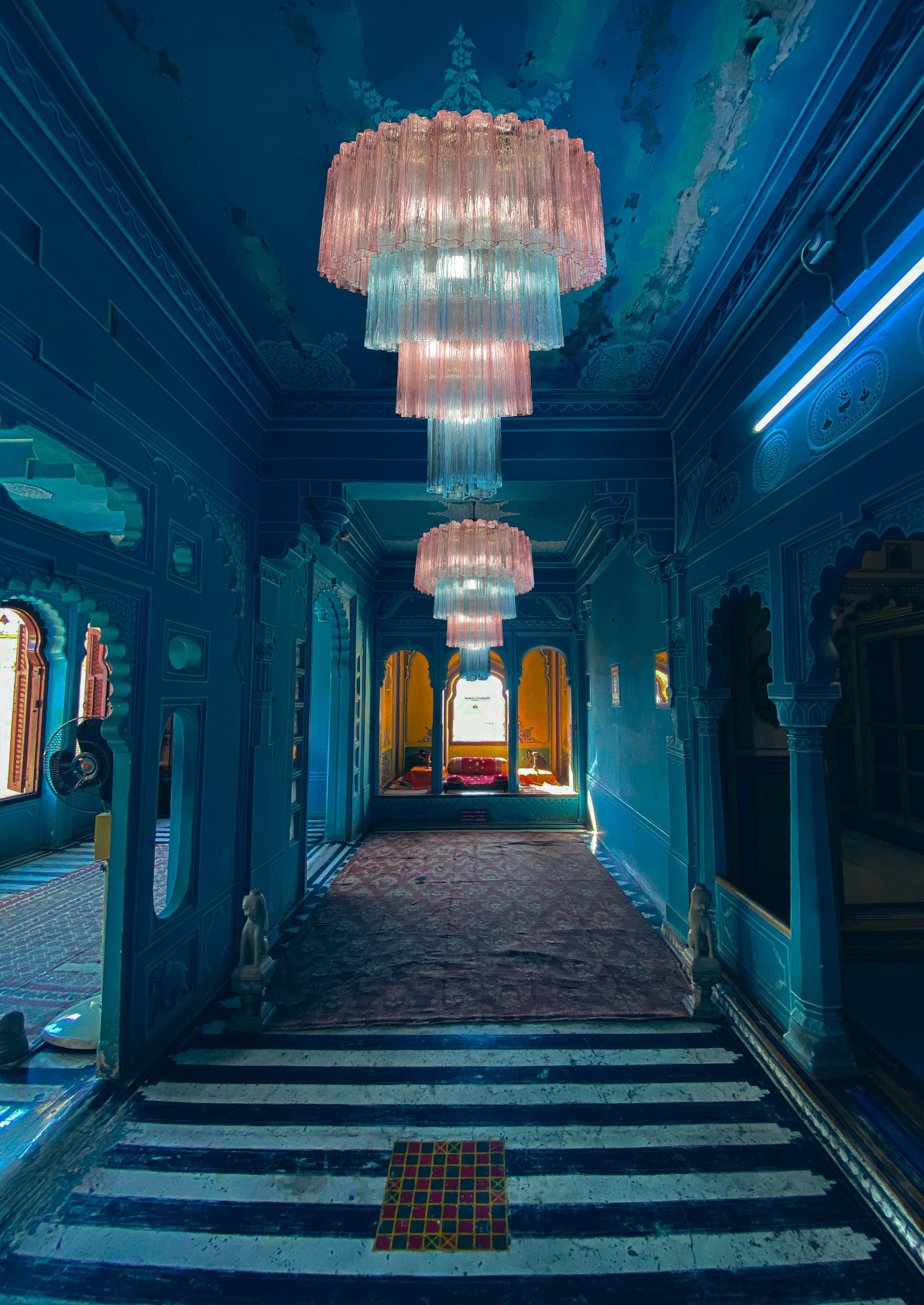 Charming  Italian Pink an Blue Chandelier by Valentina Planta, Murano im Angebot 5