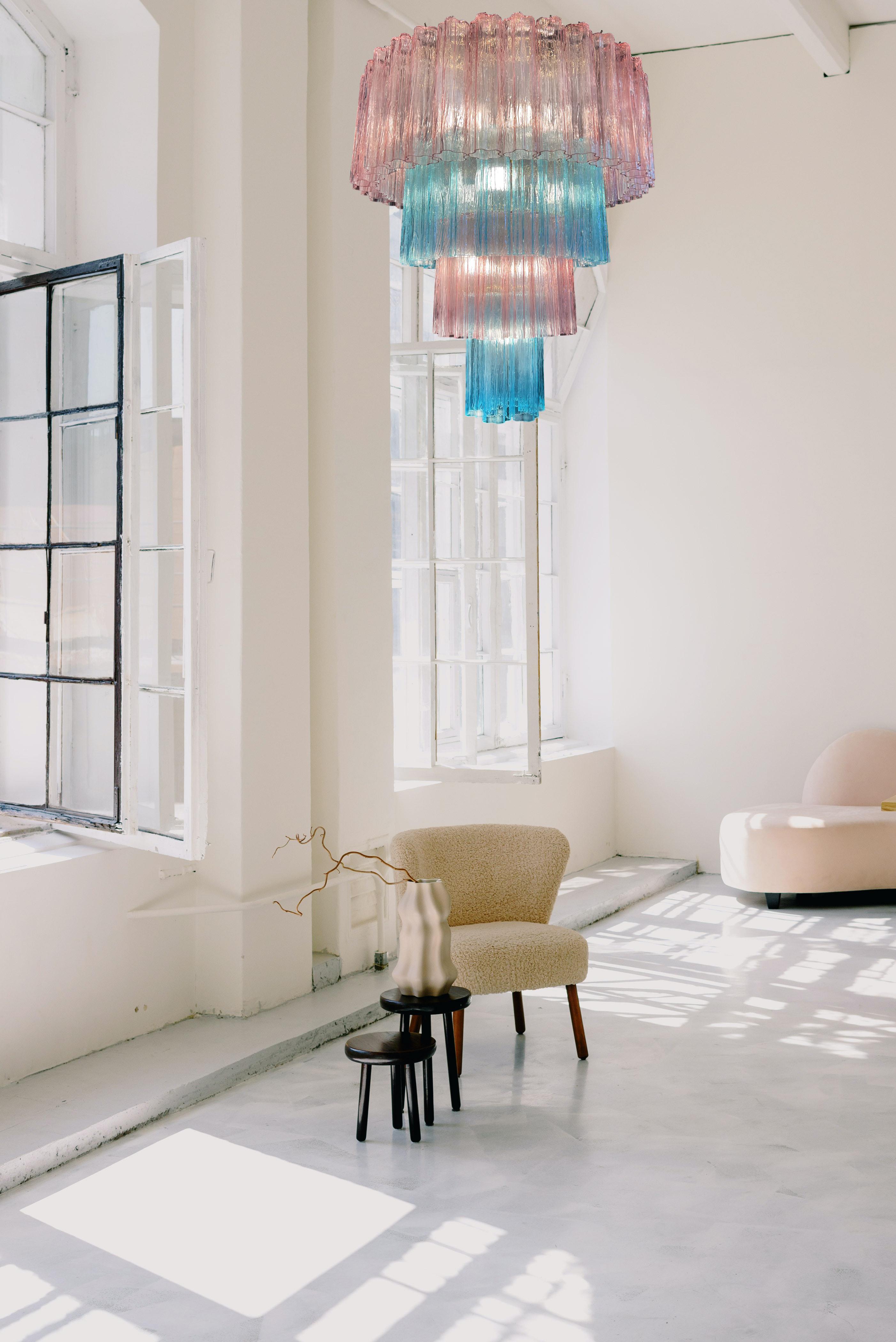 Contemporary Charming  Italian Pink an Blue Chandelier by Valentina Planta, Murano