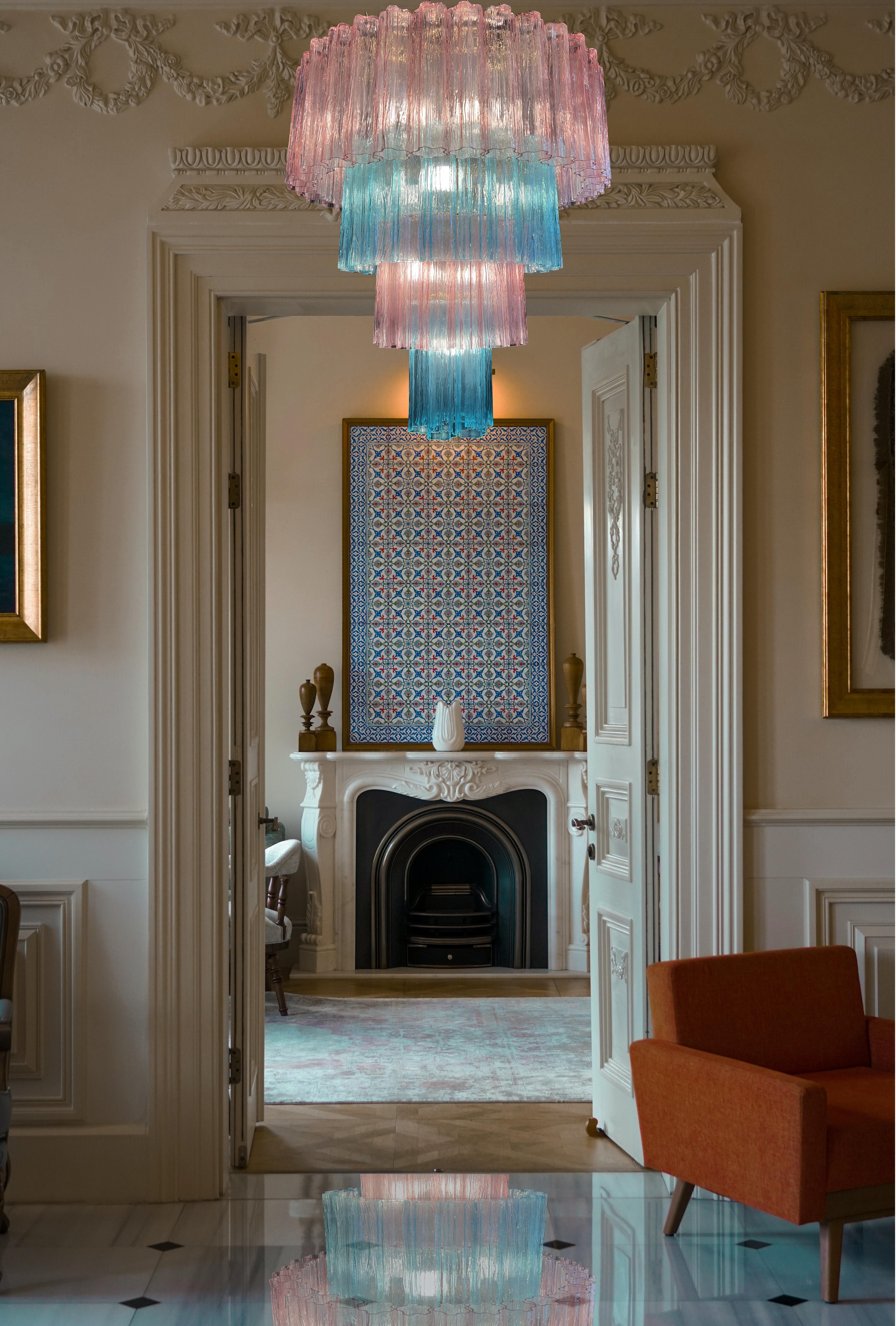 Charming  Italian Pink an Blue Chandelier by Valentina Planta, Murano For Sale 2