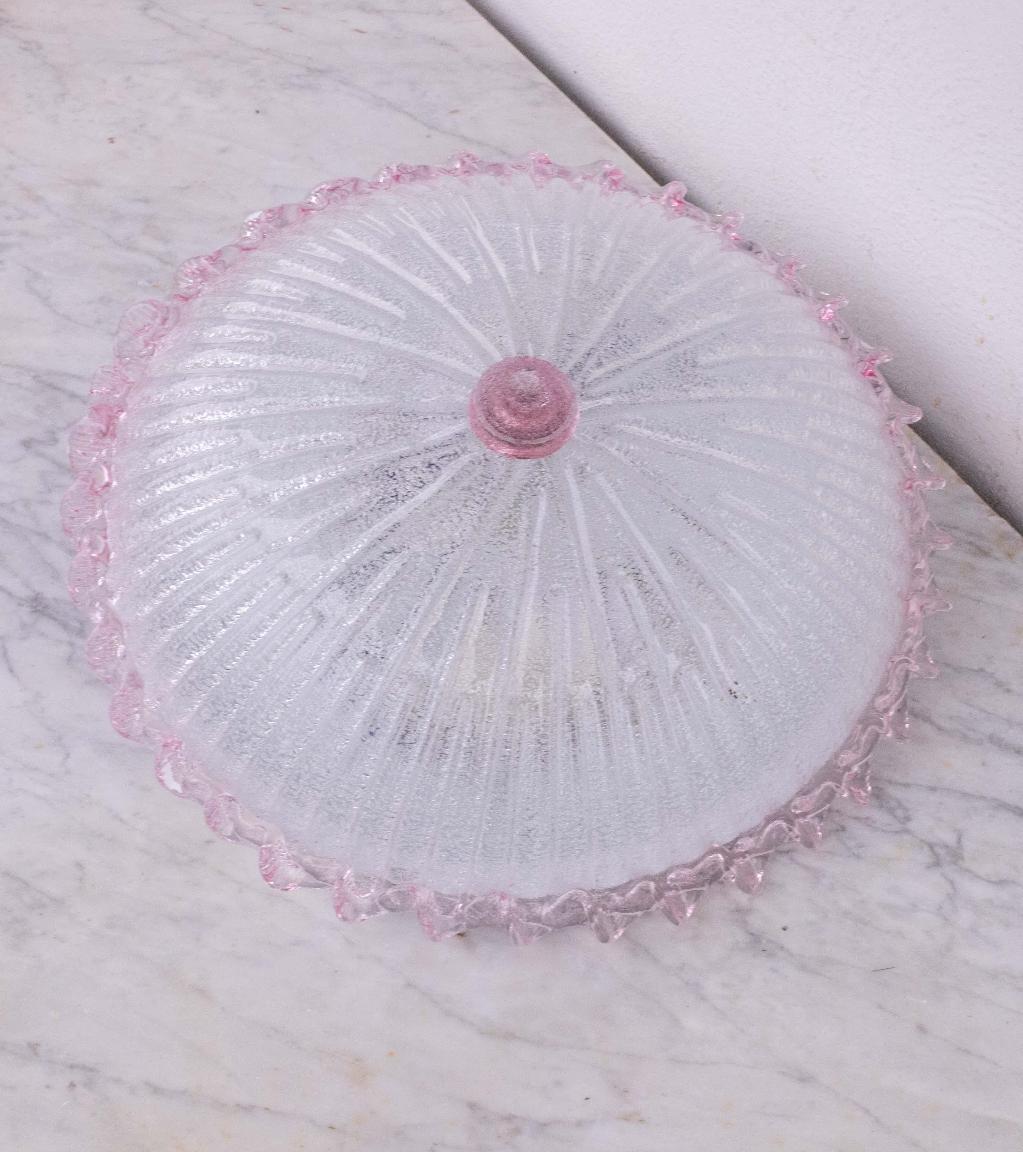 Charming Italian Pink Murano Glass Ceiling Fixture, Murano, 1960 For Sale 8
