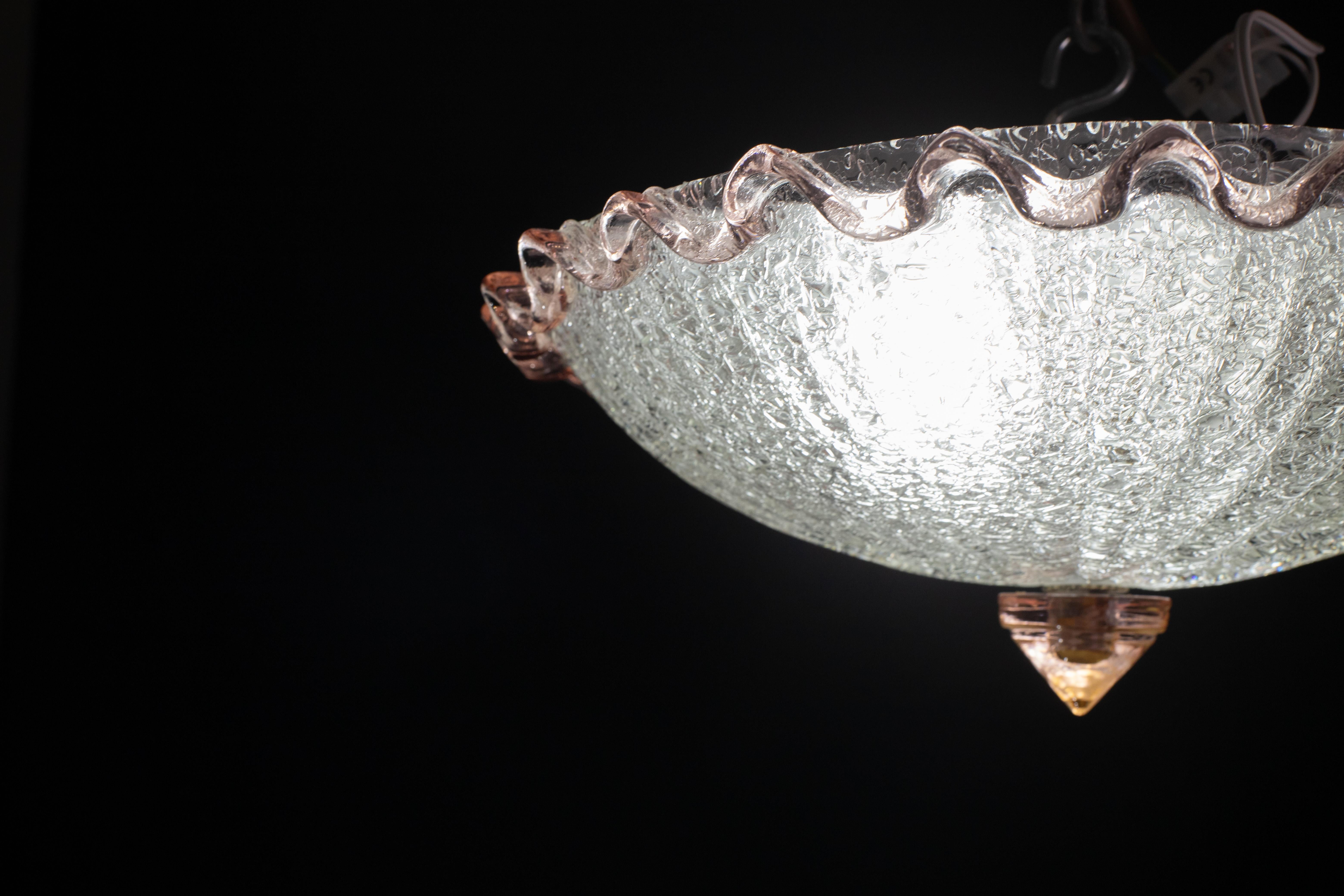 Charming Italian Pink Murano Glass Ceiling Fixture, Murano, 1960 In Good Condition For Sale In Roma, IT