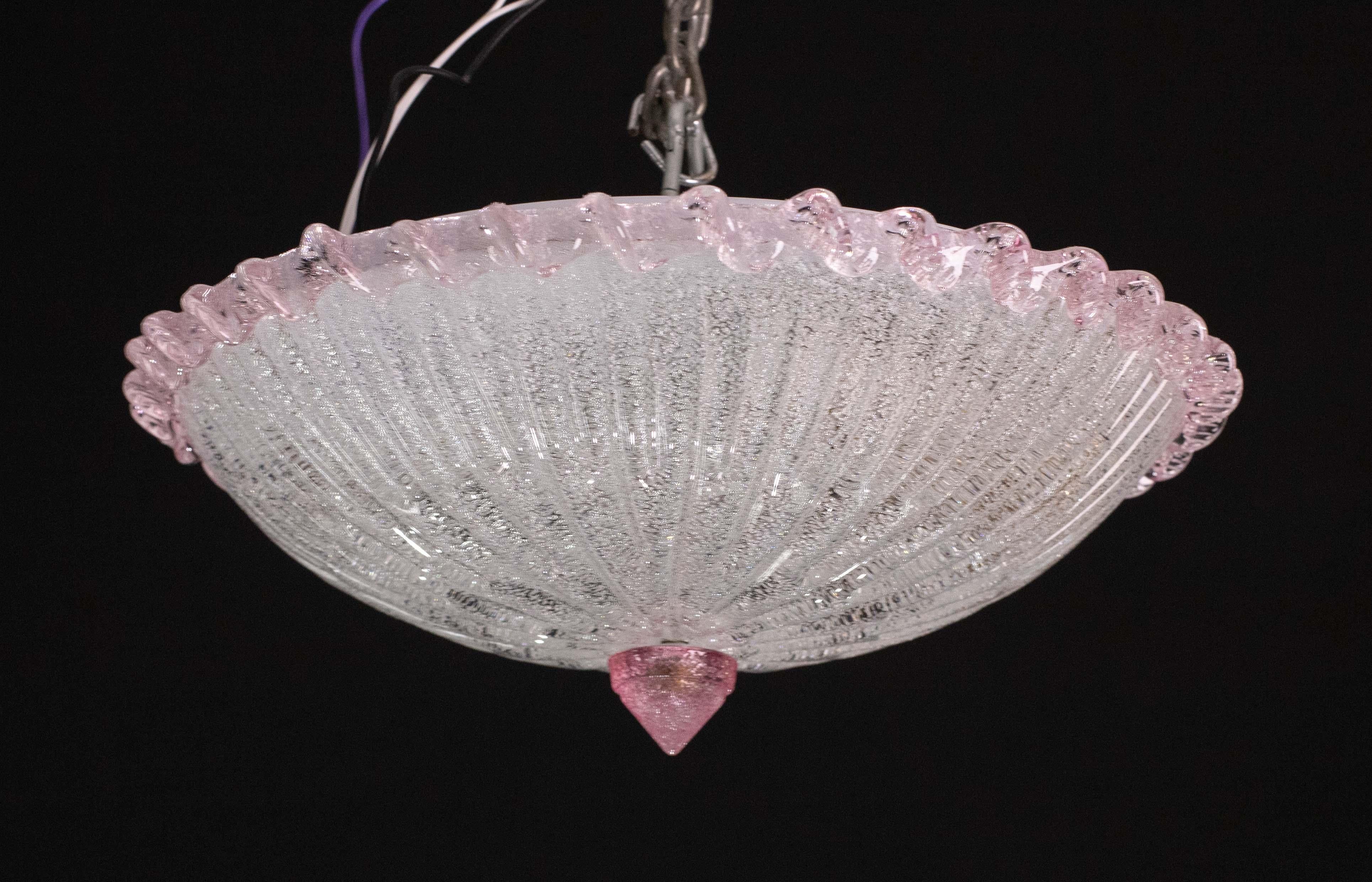 European Charming Italian Pink Murano Glass Ceiling Fixture, Murano, 1960 For Sale