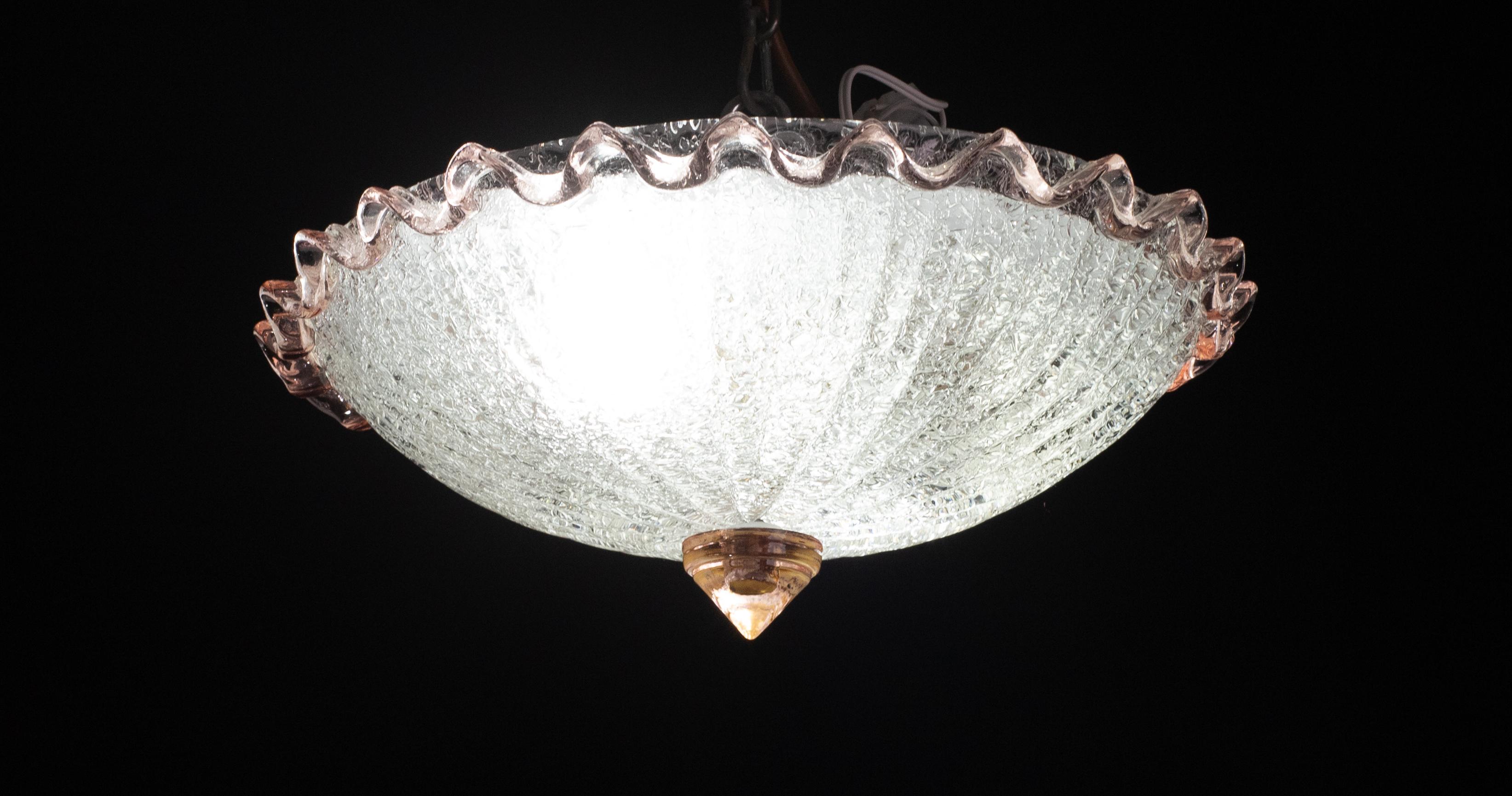 Mid-20th Century Charming Italian Pink Murano Glass Ceiling Fixture, Murano, 1960 For Sale