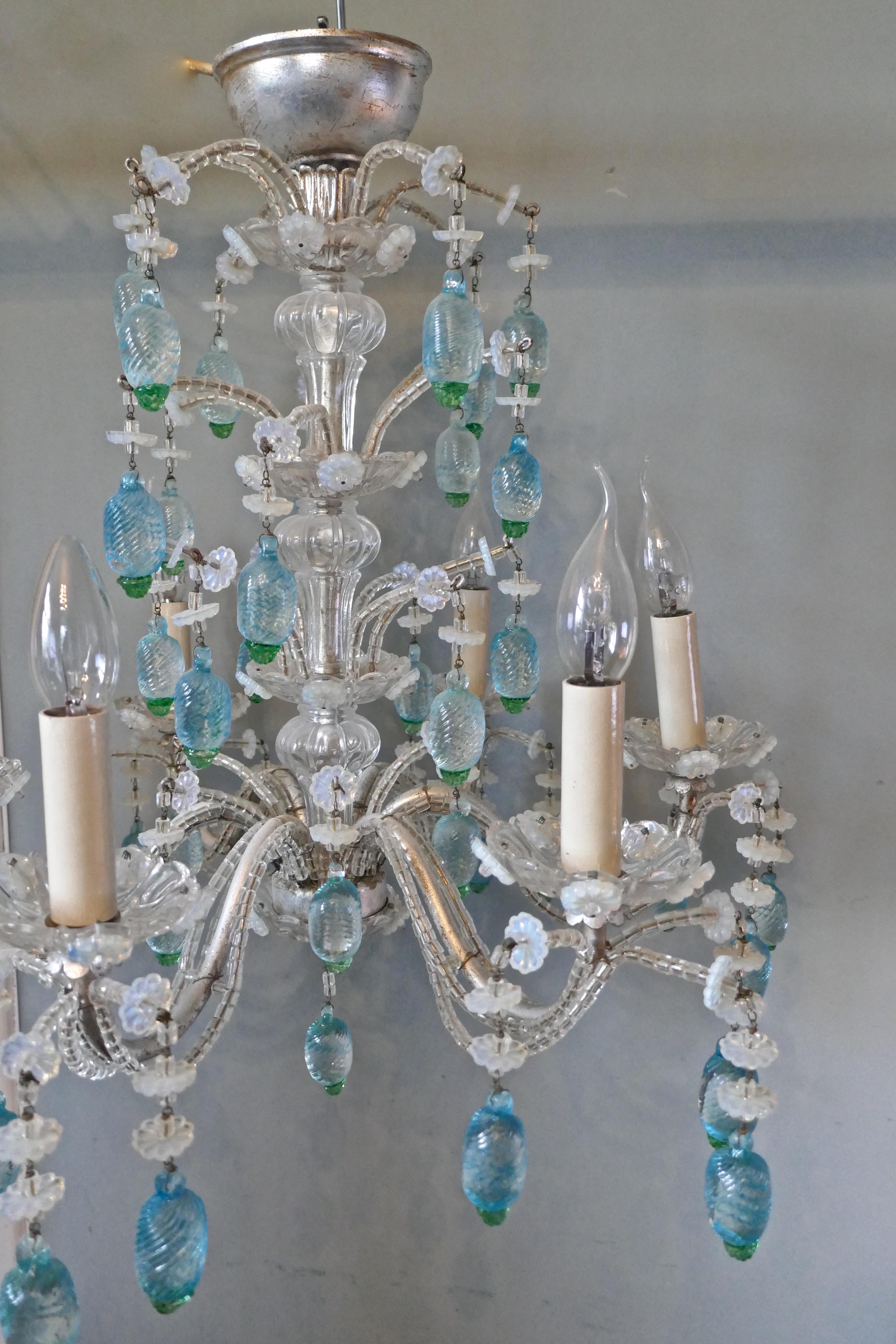 Empire Charming Italian Silvered Opaline Chandelier