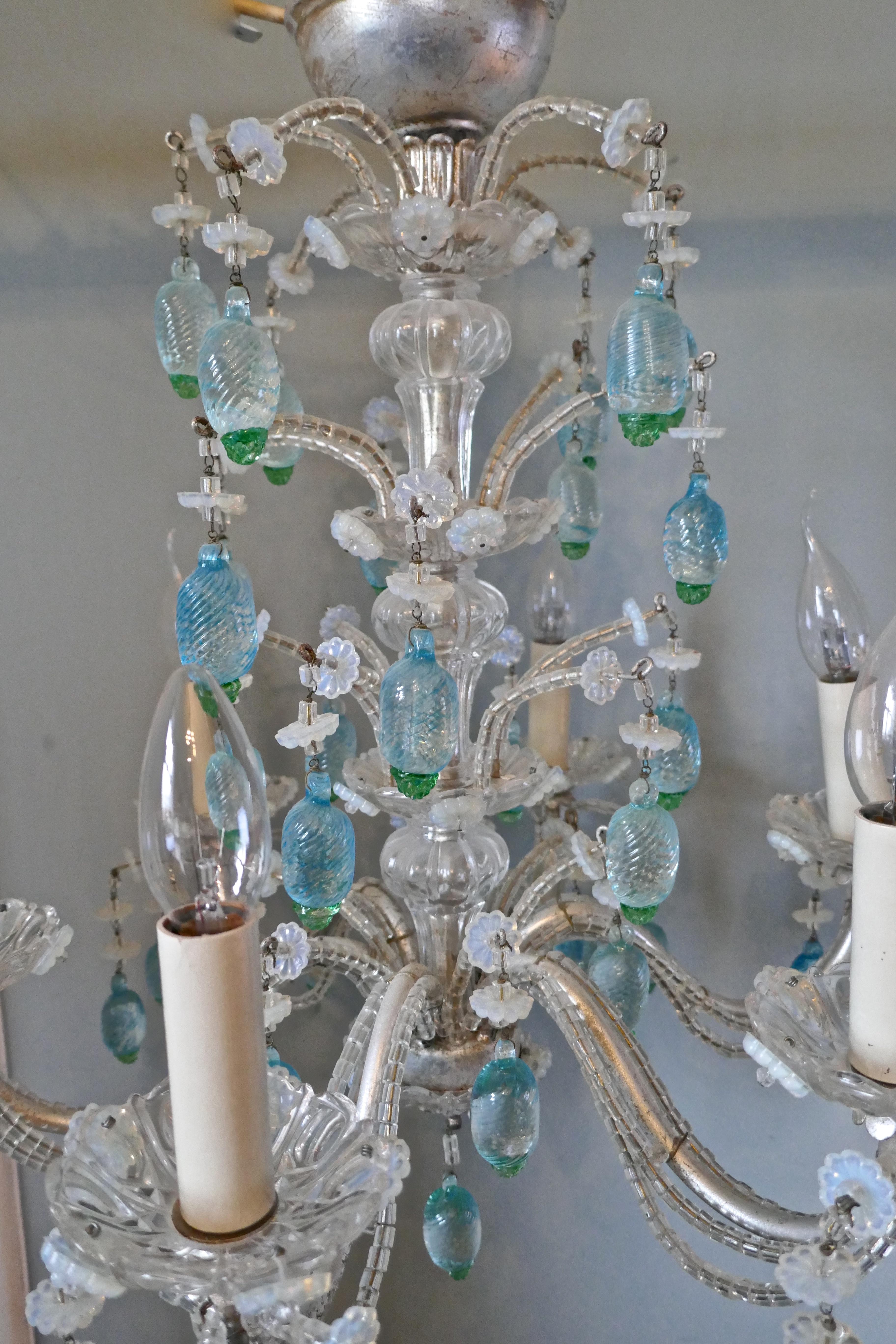 Charming Italian Silvered Opaline Chandelier In Good Condition In Chillerton, Isle of Wight
