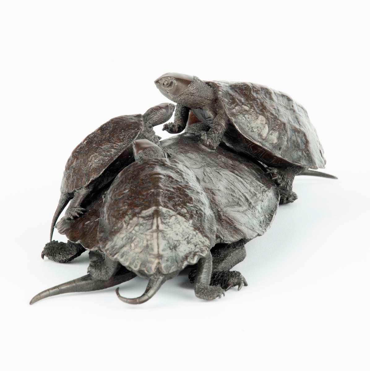Meiji Charming Japanese Bronze Turtle Okimono by Seimin For Sale