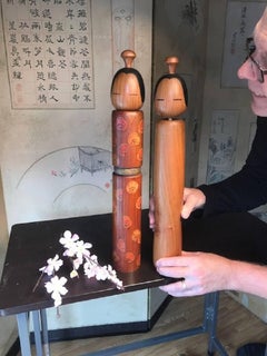 Charmante japanische handbemalte Paar große 20" Kokeshi Puppen Minze und signiert