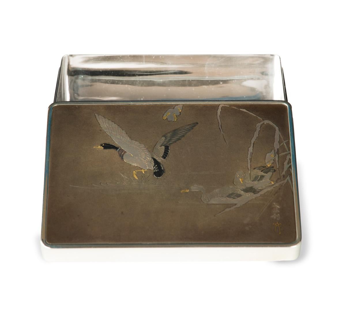 Meiji Charming Japanese Pure Silver and Mixed Metal Table Box For Sale