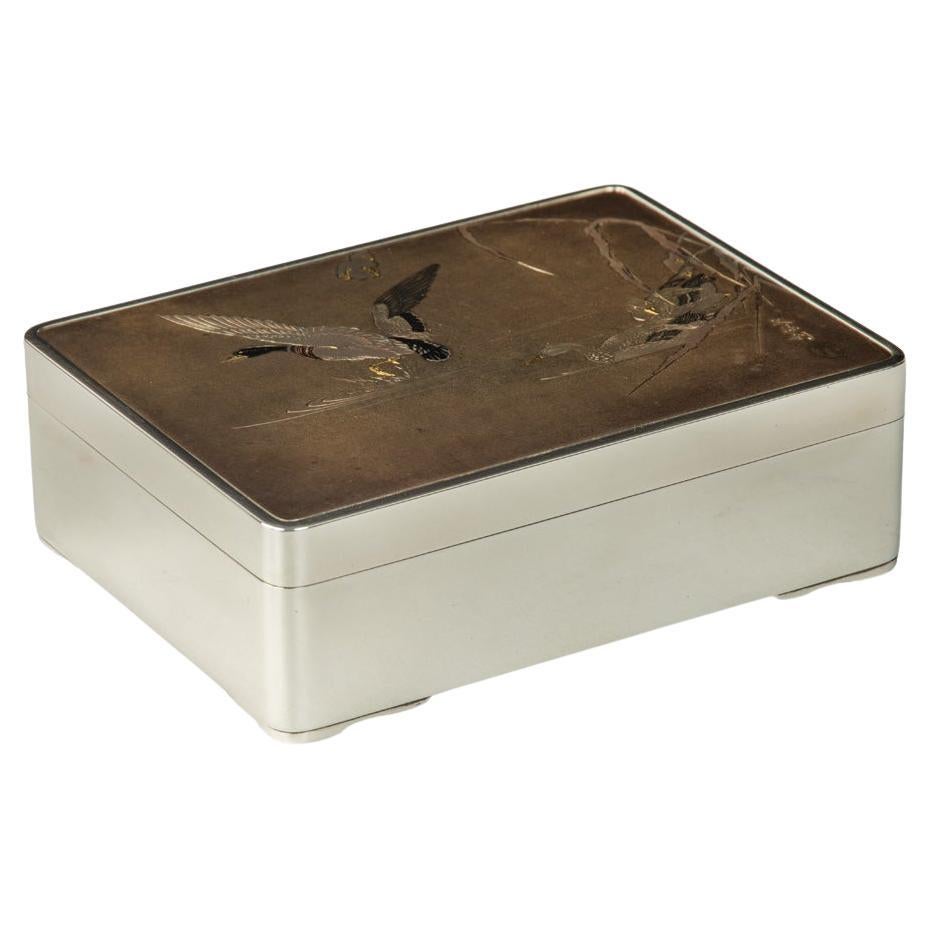 Charming Japanese Pure Silver and Mixed Metal Table Box For Sale