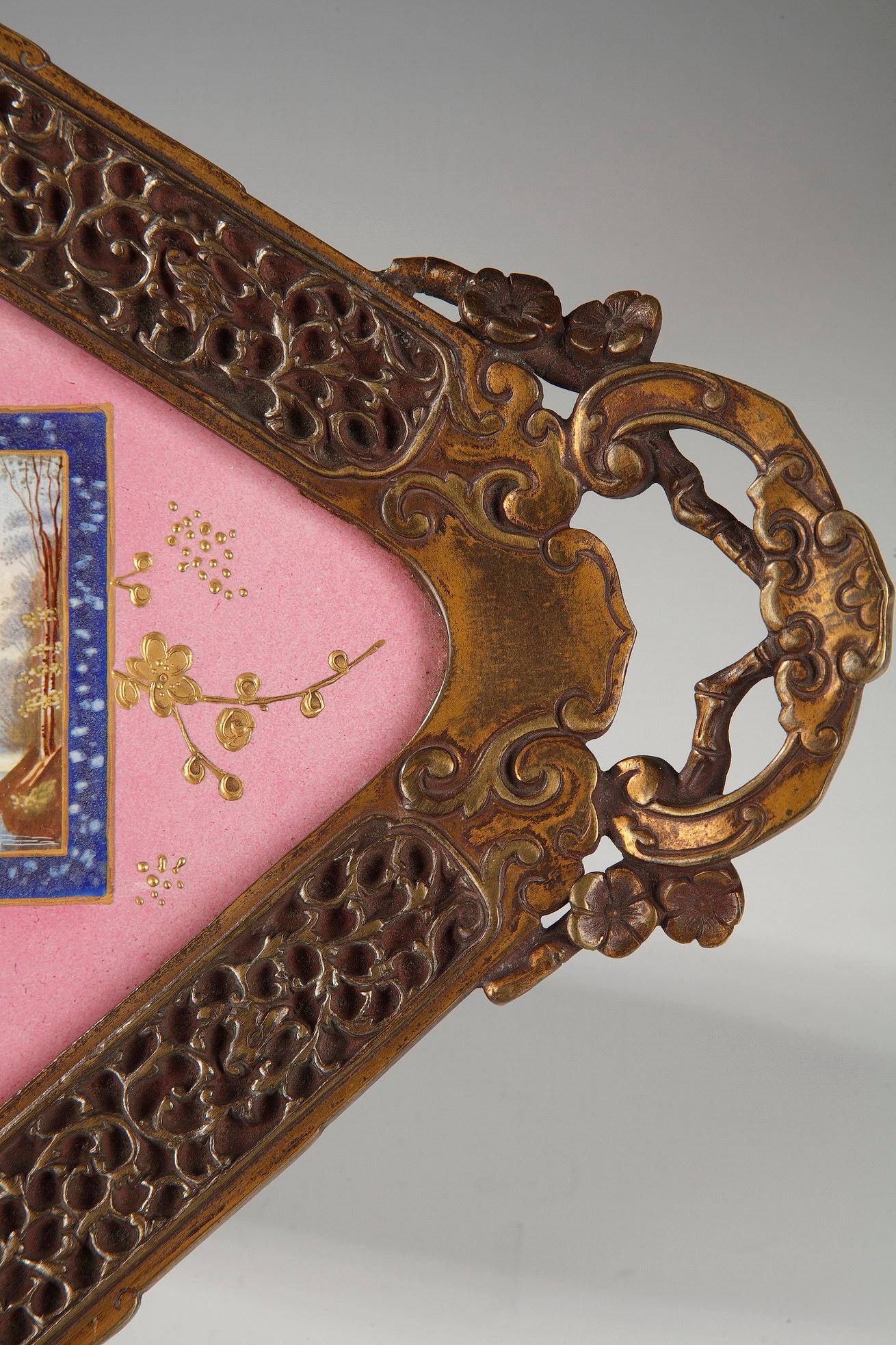 Gilt Charming Japanese Style Tray Attributed to l'Escalier de Cristal, France, c.1880 For Sale