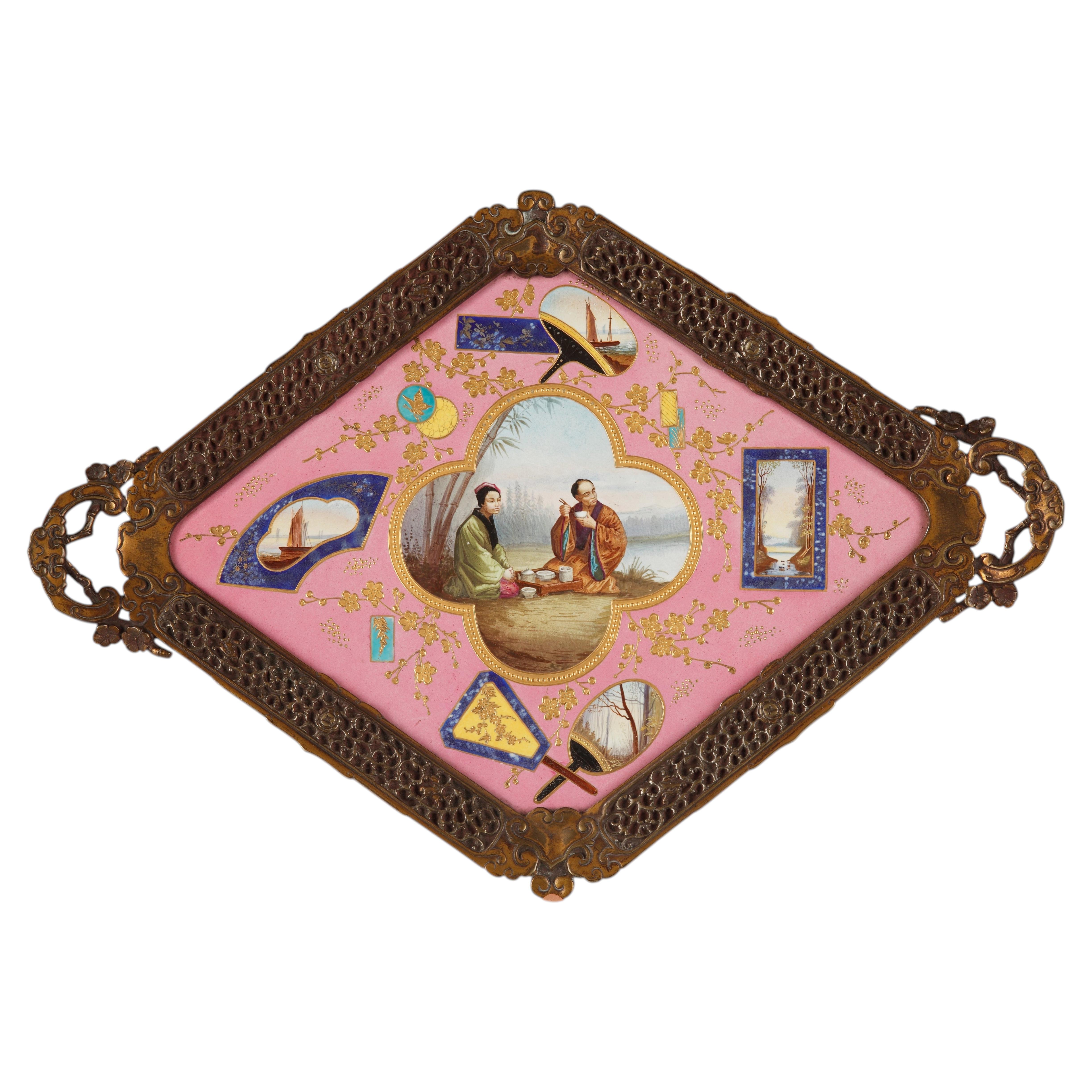 Charming Japanese Style Tray Attributed to l'Escalier de Cristal, France, c.1880 For Sale