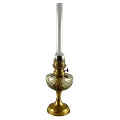 Charming Kerosene Table Lamp Table Lamp in Brass and Glass, Vintage