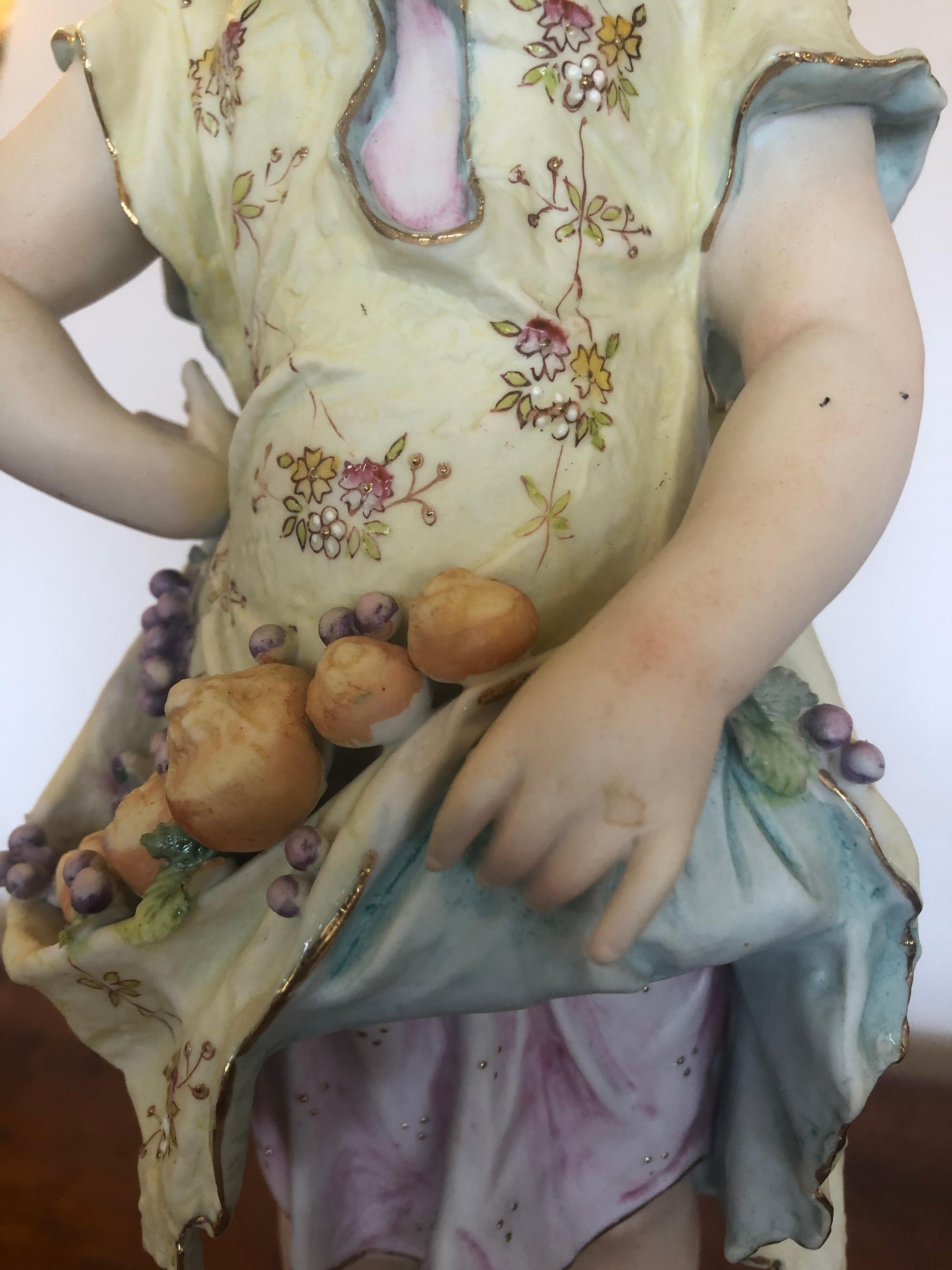 Charming Large Antique Hand Painted Parian Porcelain Figure of a Girl For Sale 1