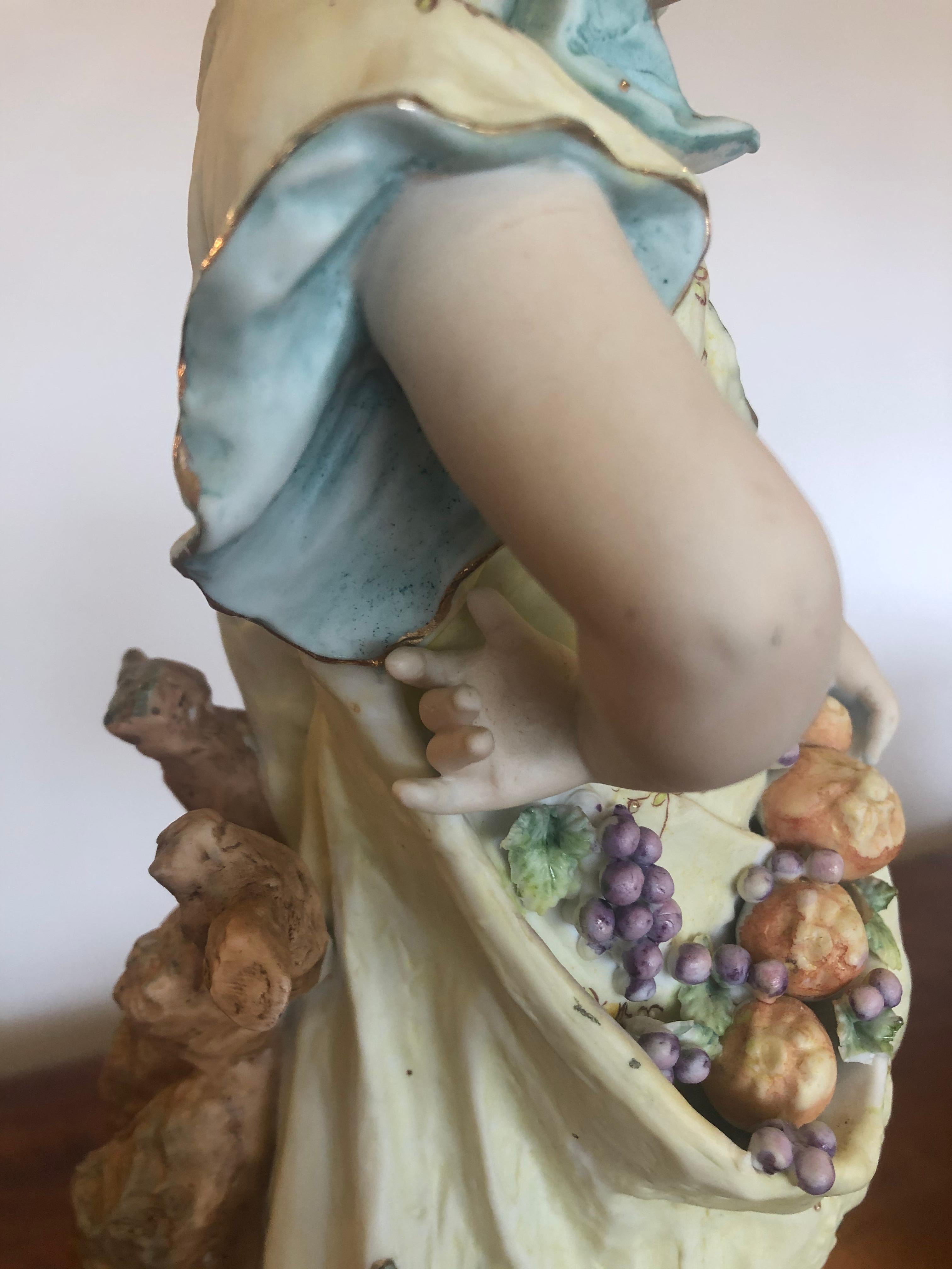 Charming Large Antique Hand Painted Parian Porcelain Figure of a Girl For Sale 4