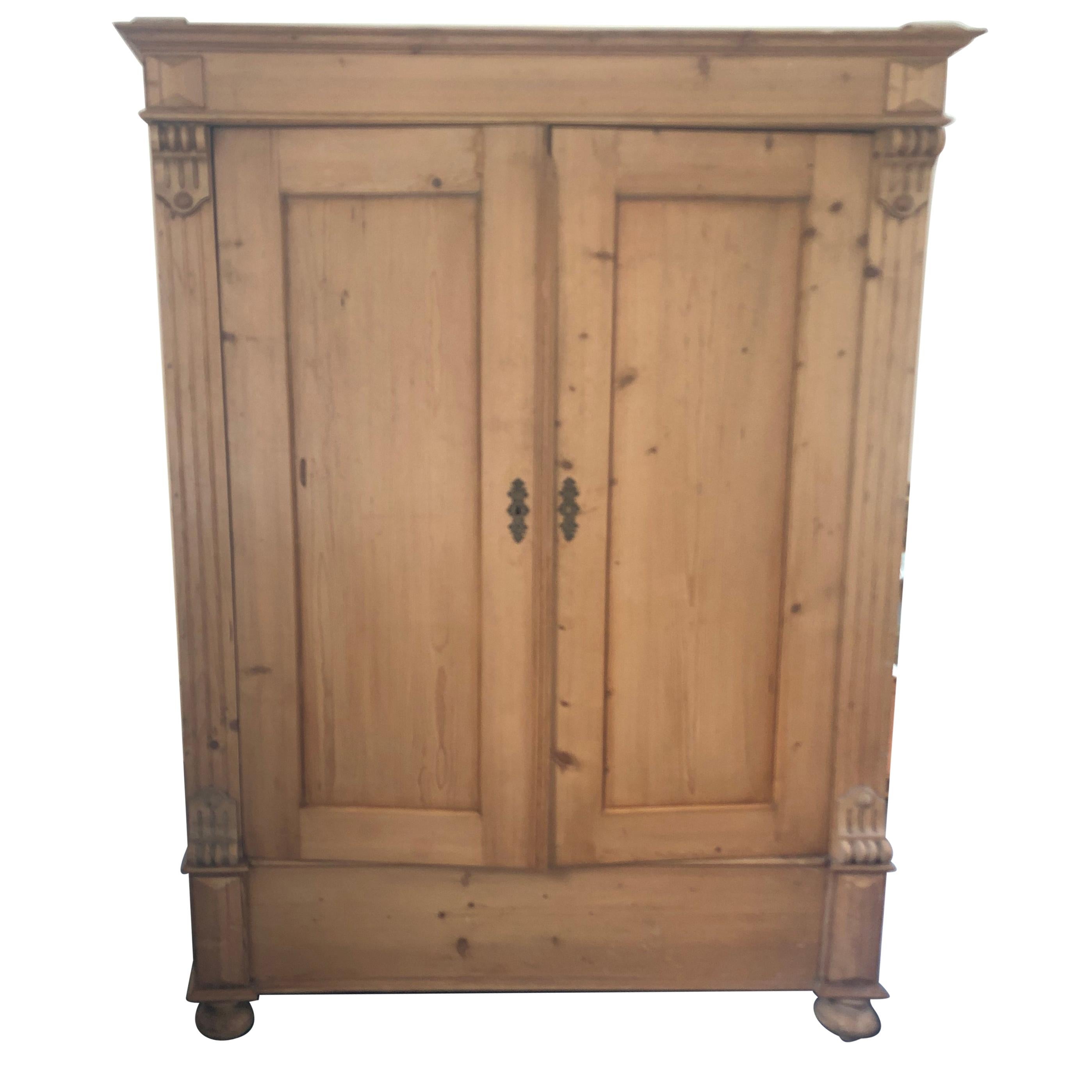 Charming Large Antique Rustic Natural Pine Cupboard Dry Bar