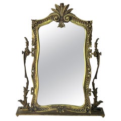 Charming Large Brass Table Mirror Height 56 cm, 1950s Charming Large Brass Table Mirror Height 56 cm, 1950s