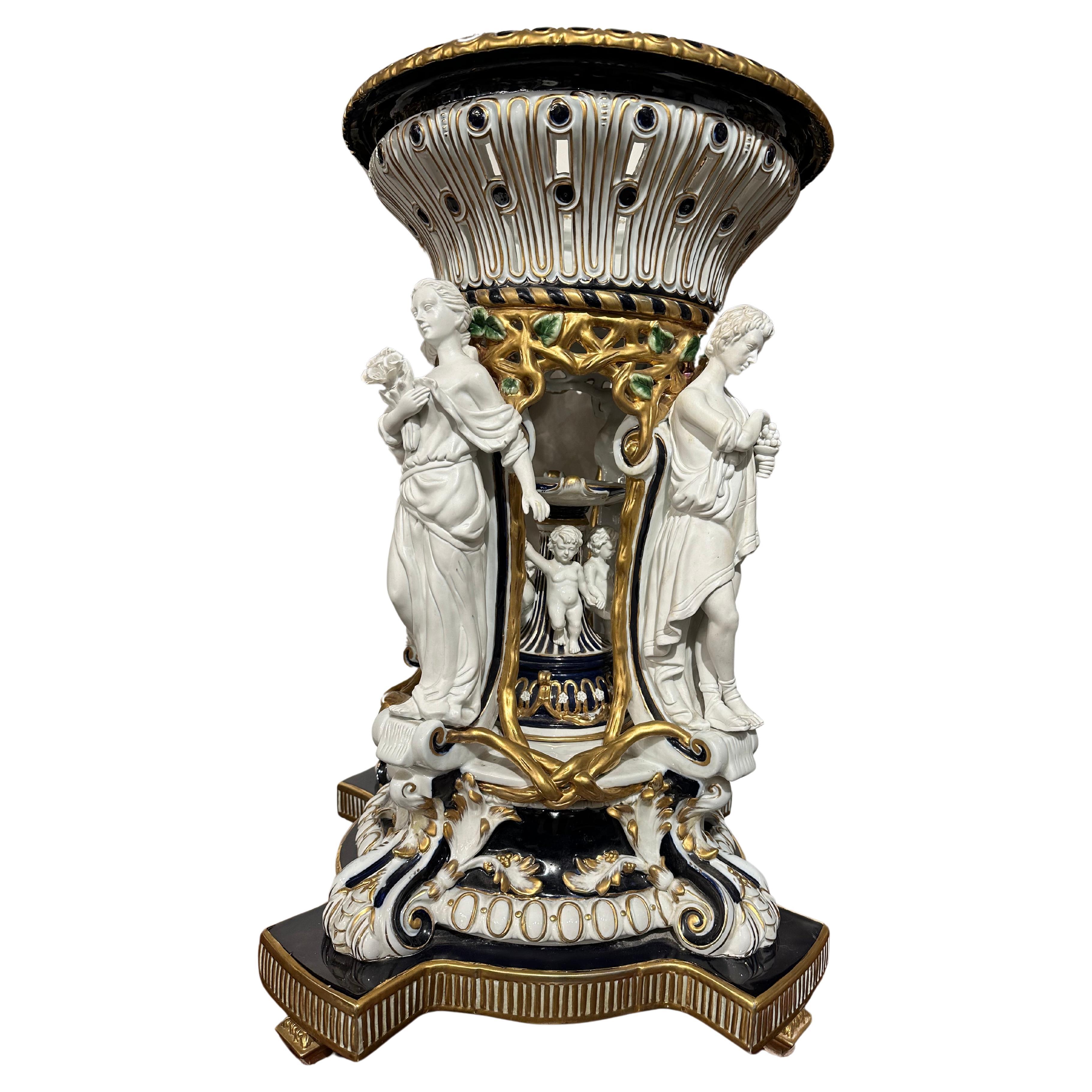 Charming Large Porcelain Centre Piece of the Four Seasons