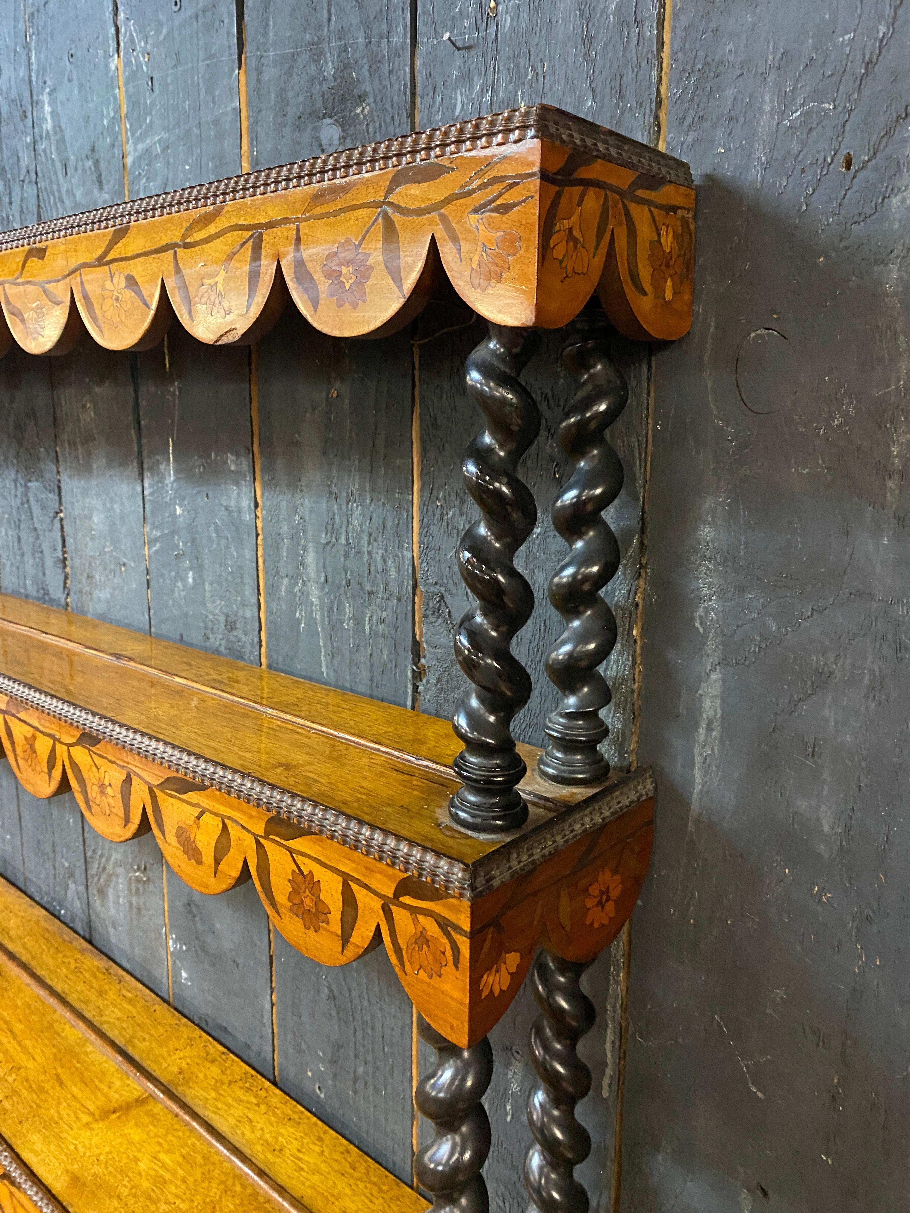 19th Century charming large shelf in lacquered wood, and inlaid with different flowers  For Sale