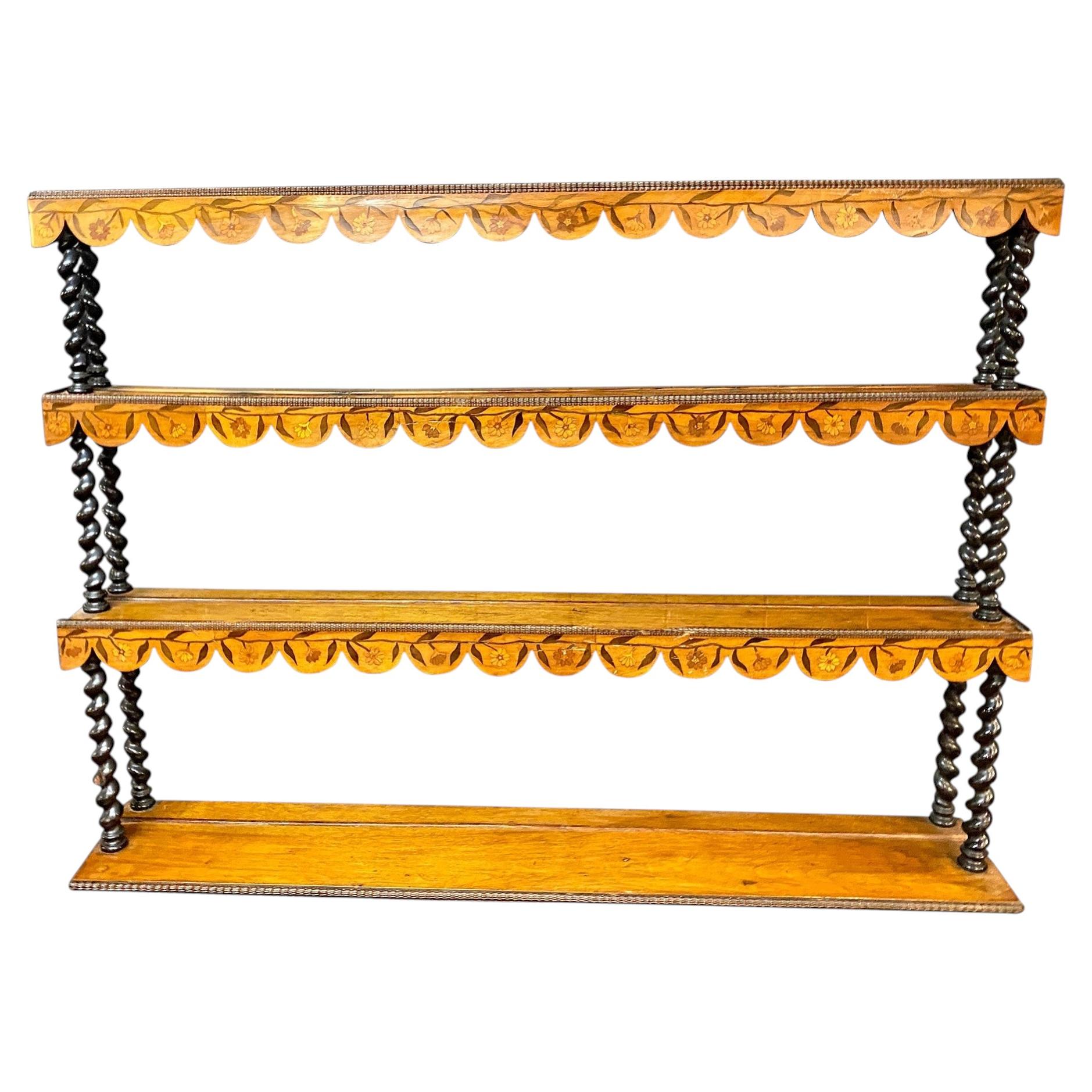 Wunderschönes, großes Regal aus lackiertem Holz mit Intarsien aus verschiedenen Blumenmotiven im Angebot