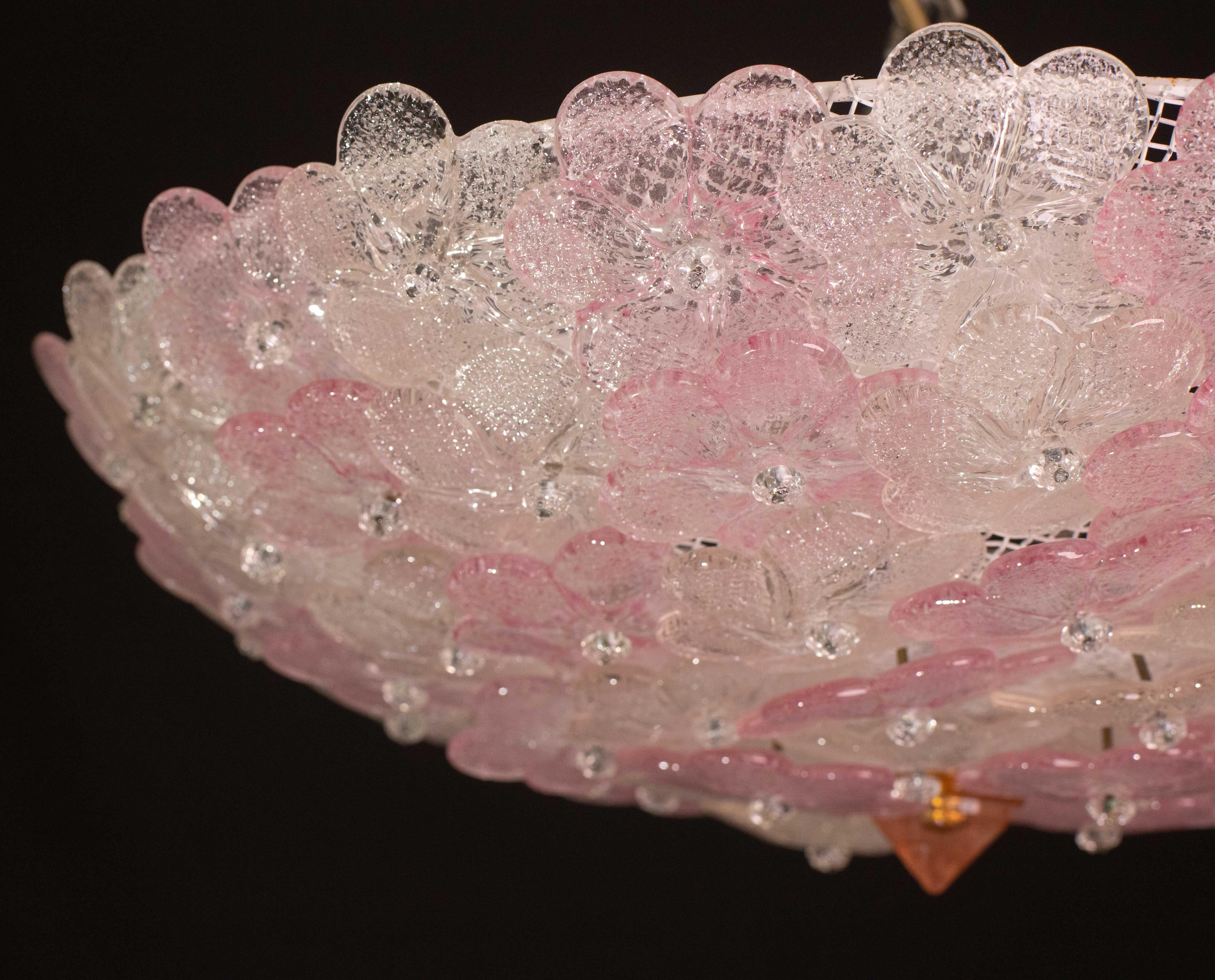 Encantadora Lámpara de Techo de Murano de Gran Tamaño Flor Rosa de Seguso para Venini, Italia en venta 5