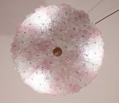 Charming Large Size Murano Ceiling Light Pink Flower by Seguso for Venini, Italy