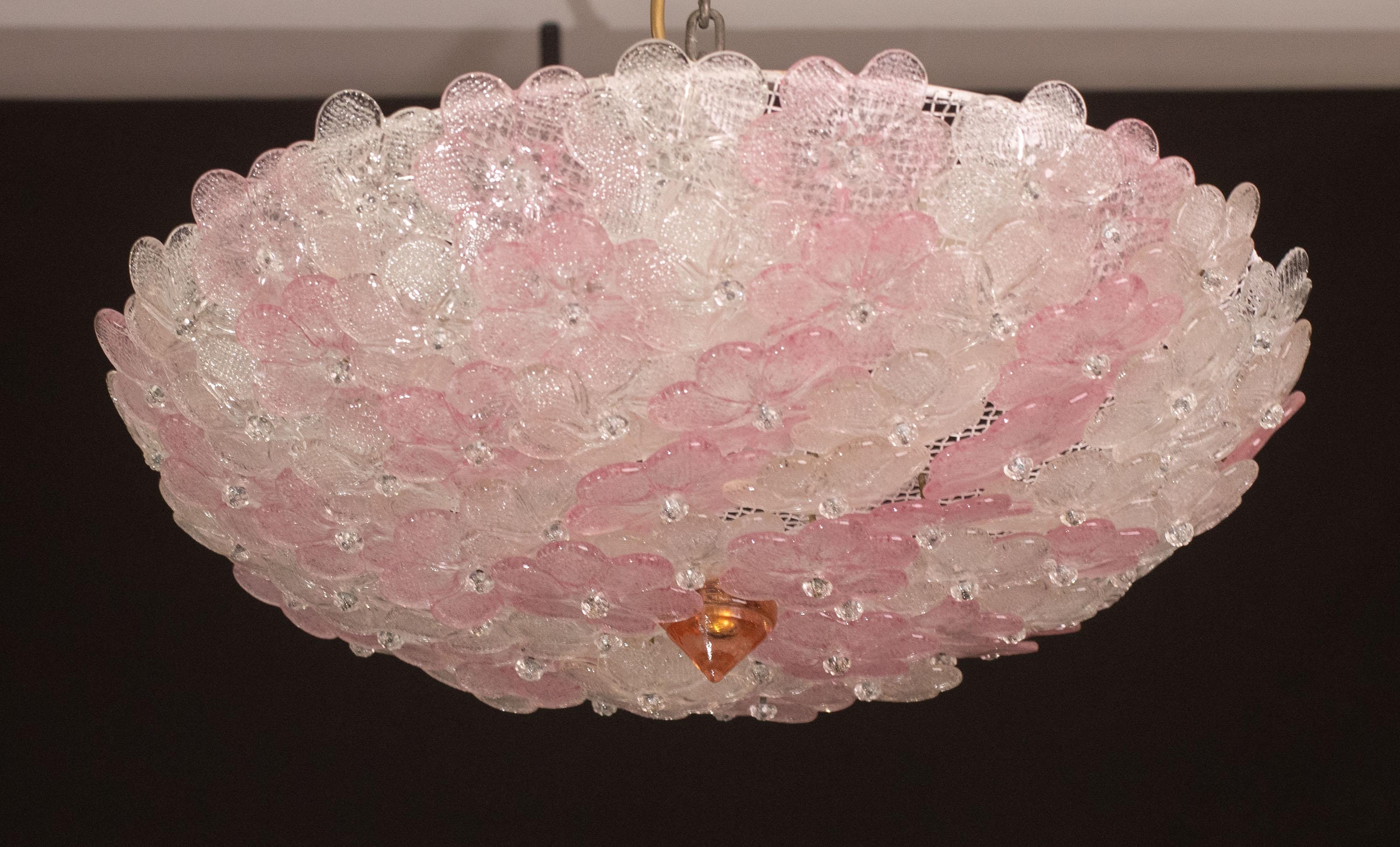 Encantadora Lámpara de Techo de Murano de Gran Tamaño Flor Rosa de Seguso para Venini, Italia Cristal de Murano en venta