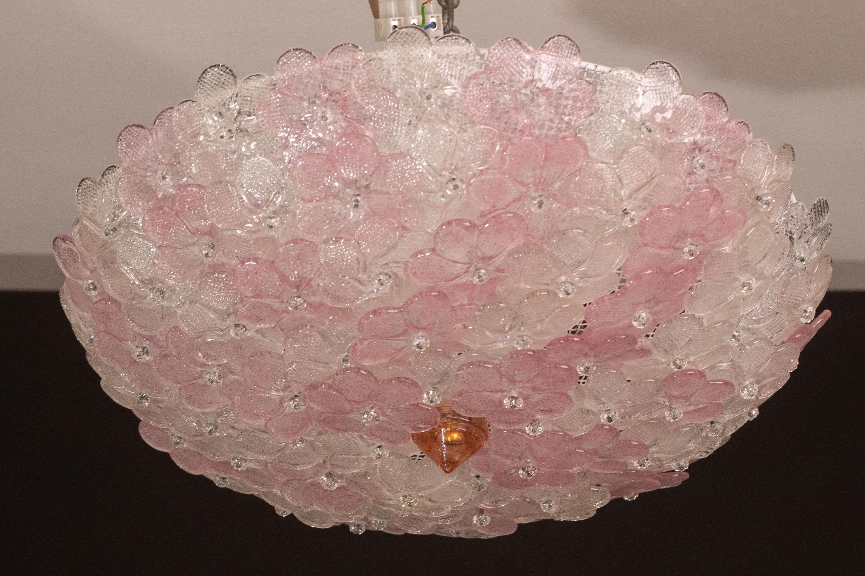 Encantadora Lámpara de Techo de Murano de Gran Tamaño Flor Rosa de Seguso para Venini, Italia en venta 1