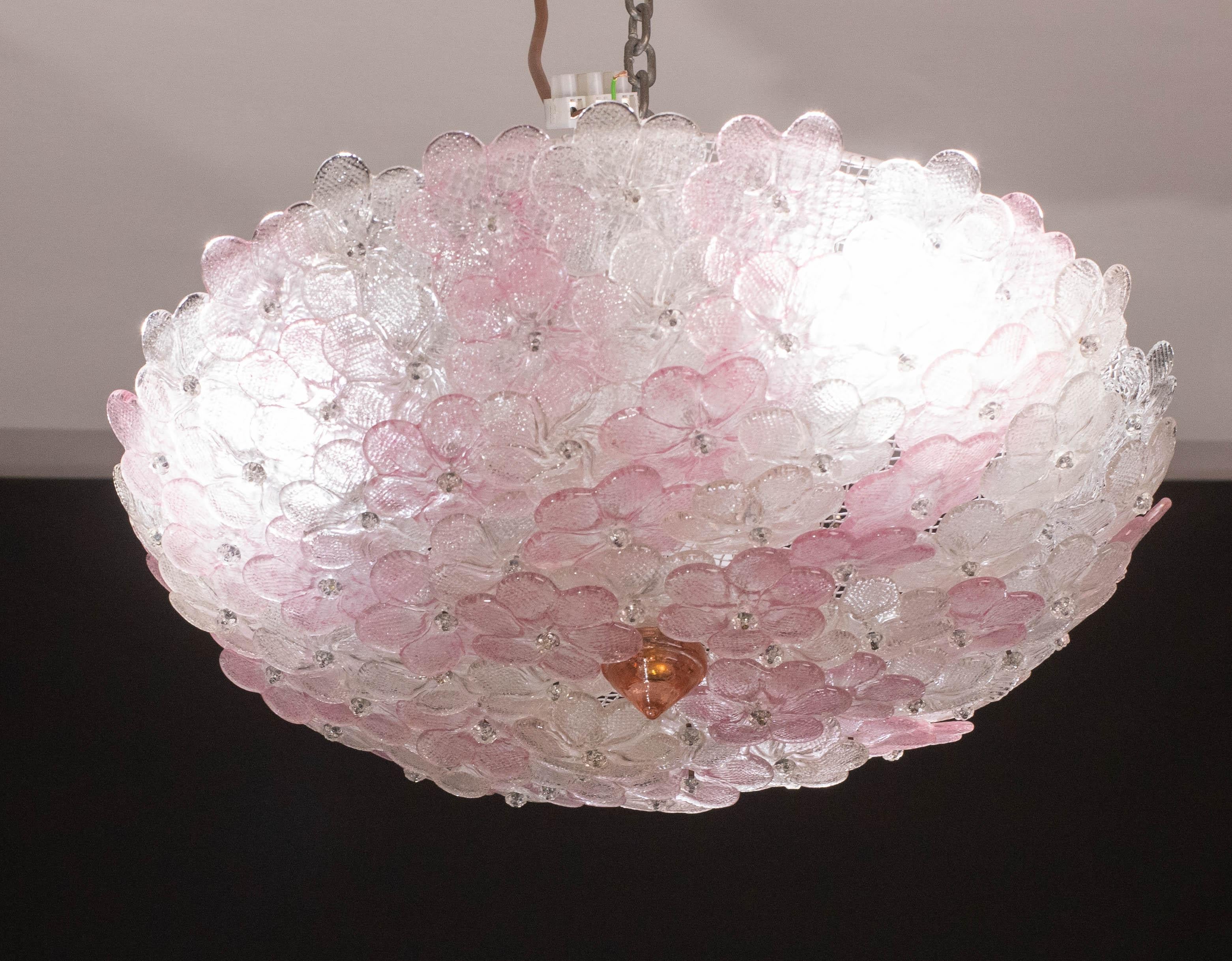 Encantadora Lámpara de Techo de Murano de Gran Tamaño Flor Rosa de Seguso para Venini, Italia en venta 2