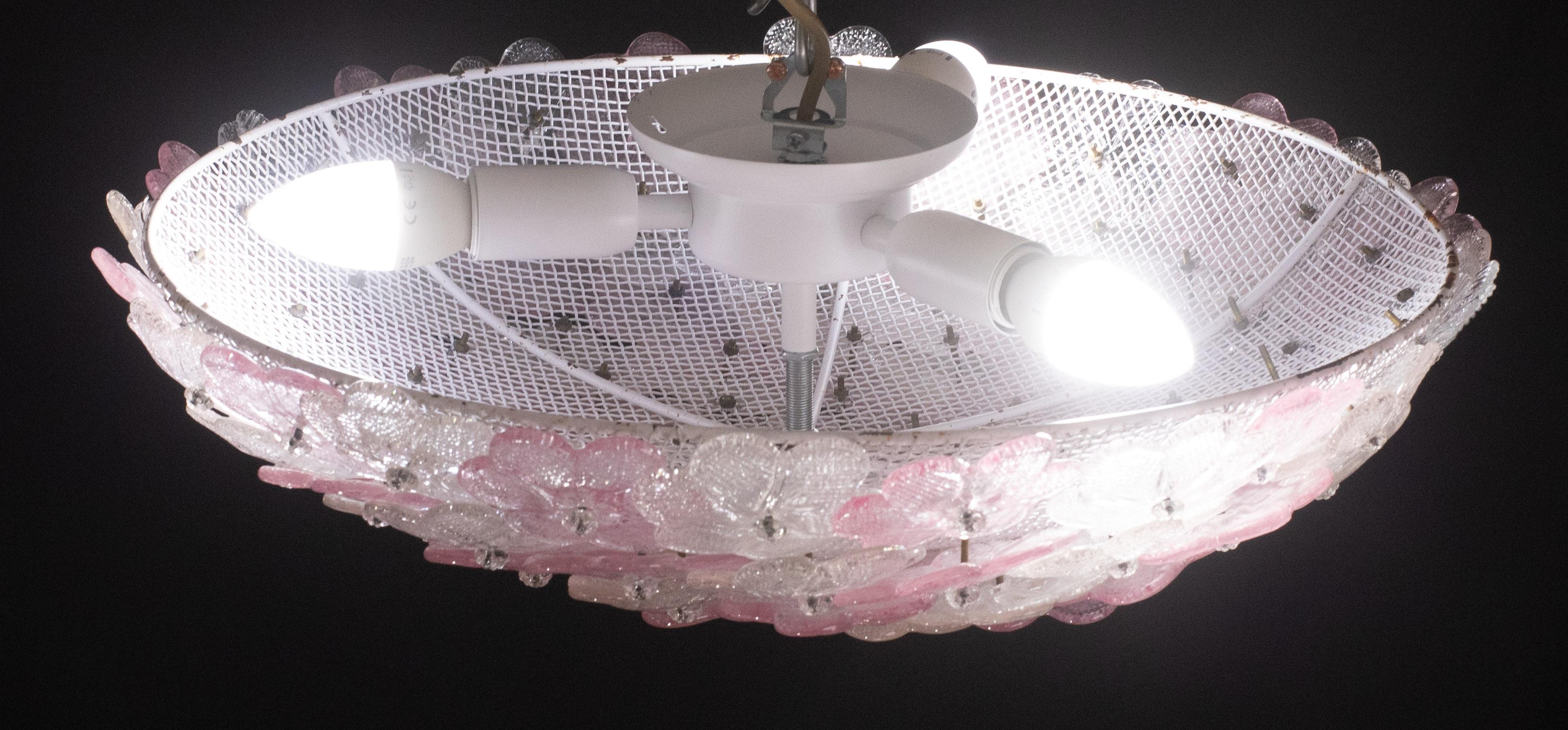 Encantadora Lámpara de Techo de Murano de Gran Tamaño Flor Rosa de Seguso para Venini, Italia en venta 3