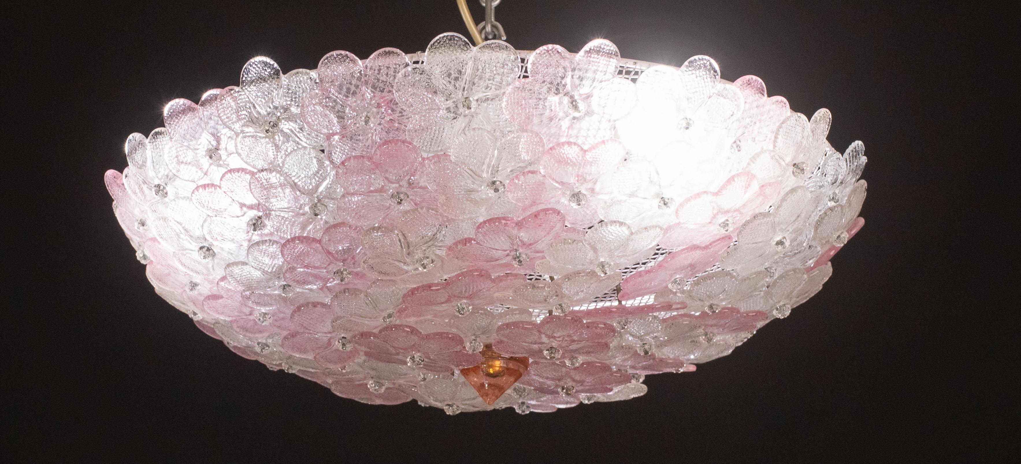 Encantadora Lámpara de Techo de Murano de Gran Tamaño Flor Rosa de Seguso para Venini, Italia en venta 4
