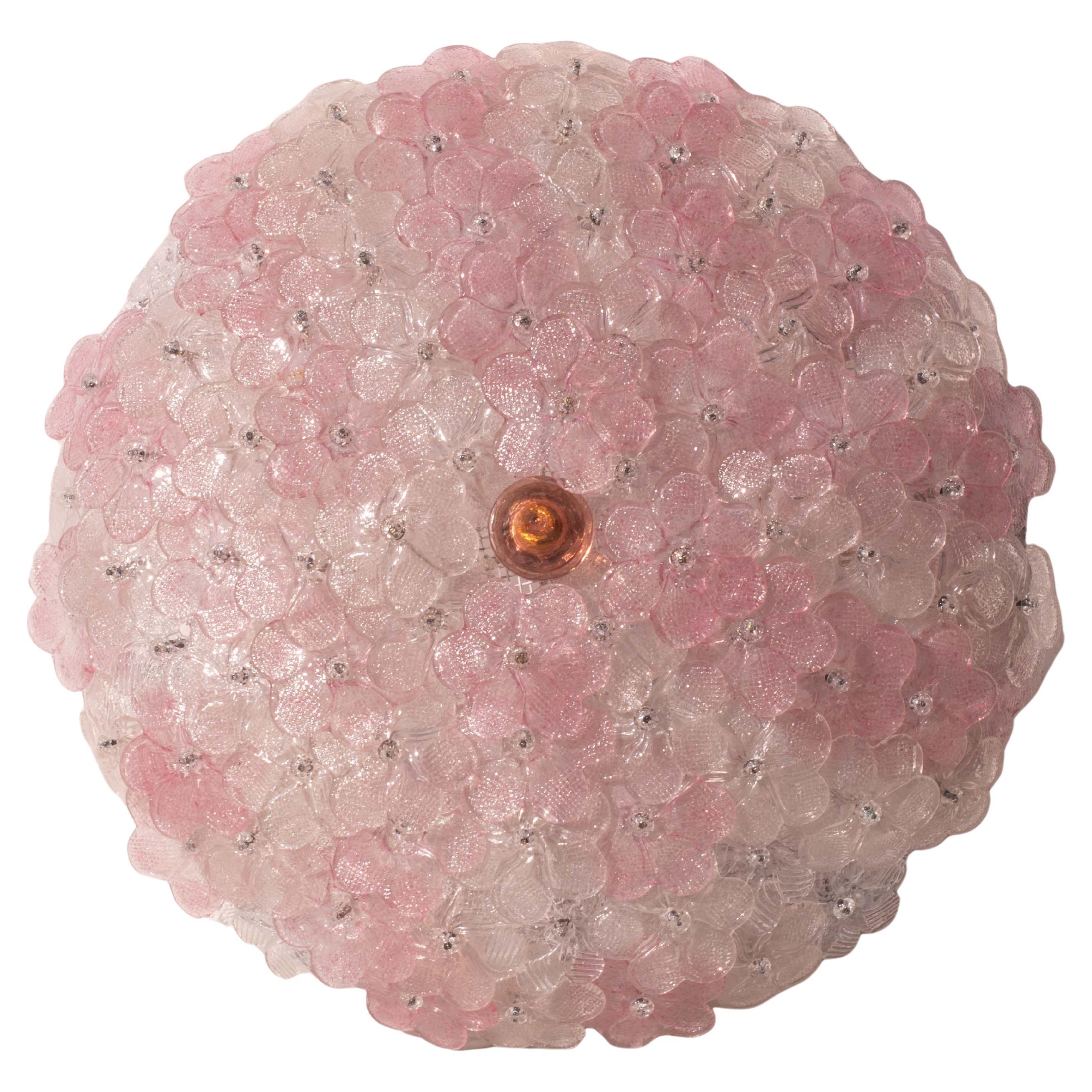 Encantadora Lámpara de Techo de Murano de Gran Tamaño Flor Rosa de Seguso para Venini, Italia